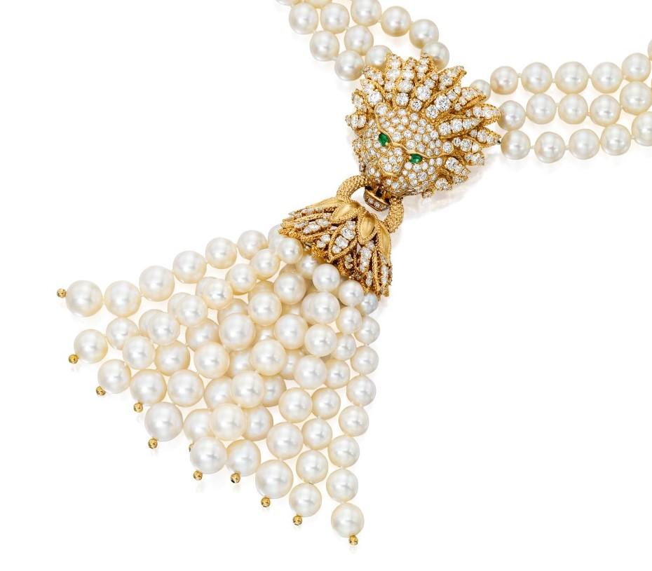 Halskette mit Löwenquasten von Van Cleef & Arpels, Perlen und Diamanten 1