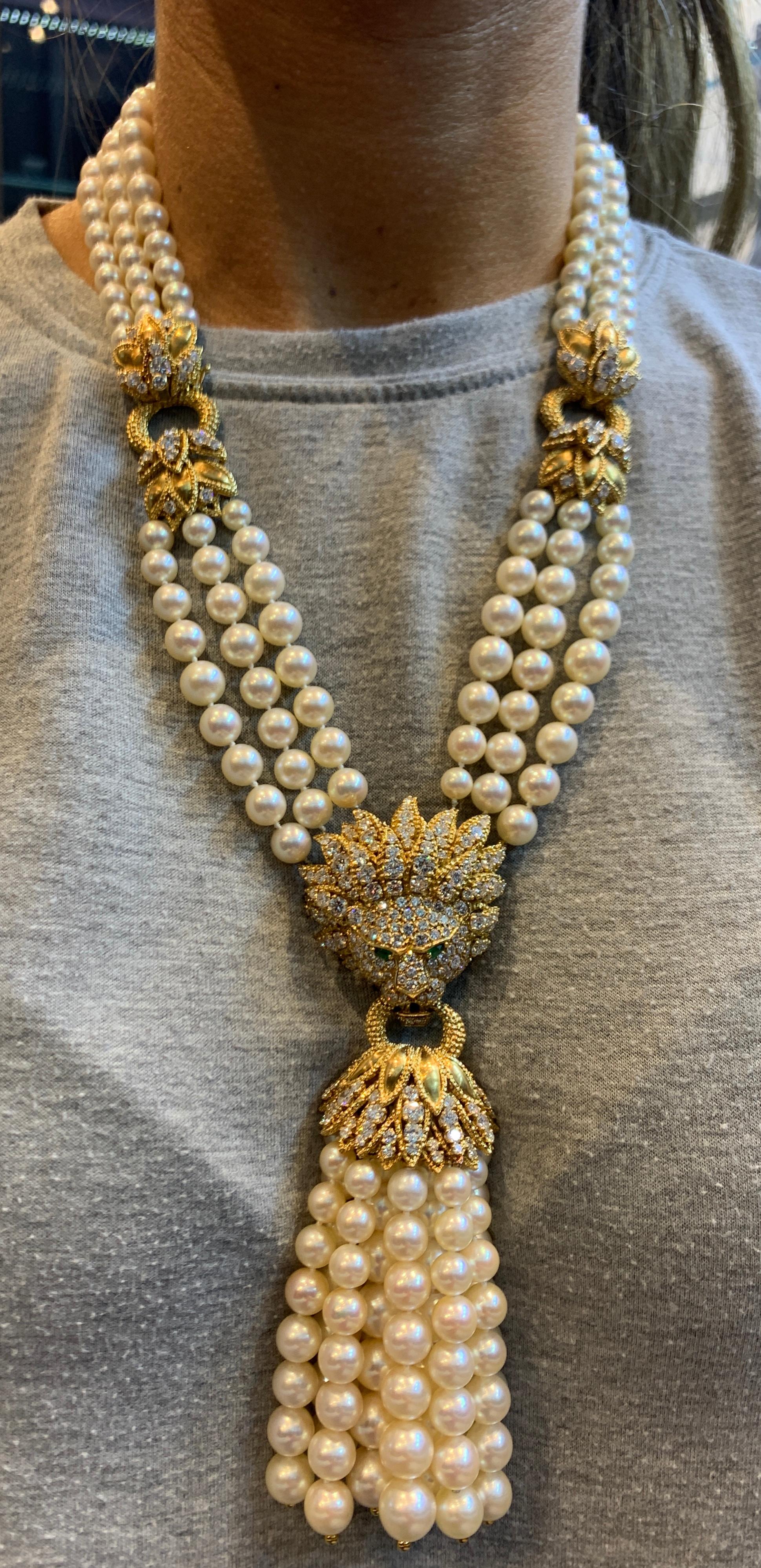 Halskette mit Löwenquasten von Van Cleef & Arpels, Perlen und Diamanten 5