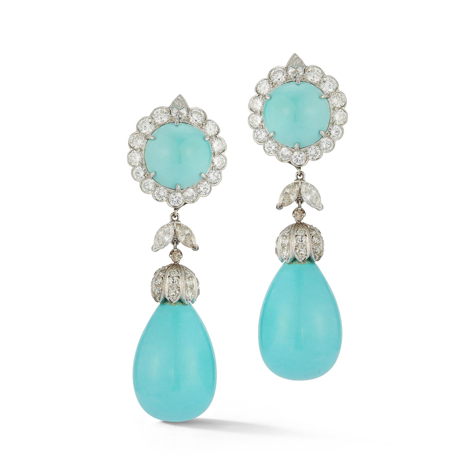 Iconic Van Cleef & Arpels Turquoise & Diamond 'Day and Night' Earrings

This iconic design features a captivating turquoise set in an array of round and marquise cut diamonds.

The pendants are detachable

Signed VAN CLEEF & ARPELS NY. 39273