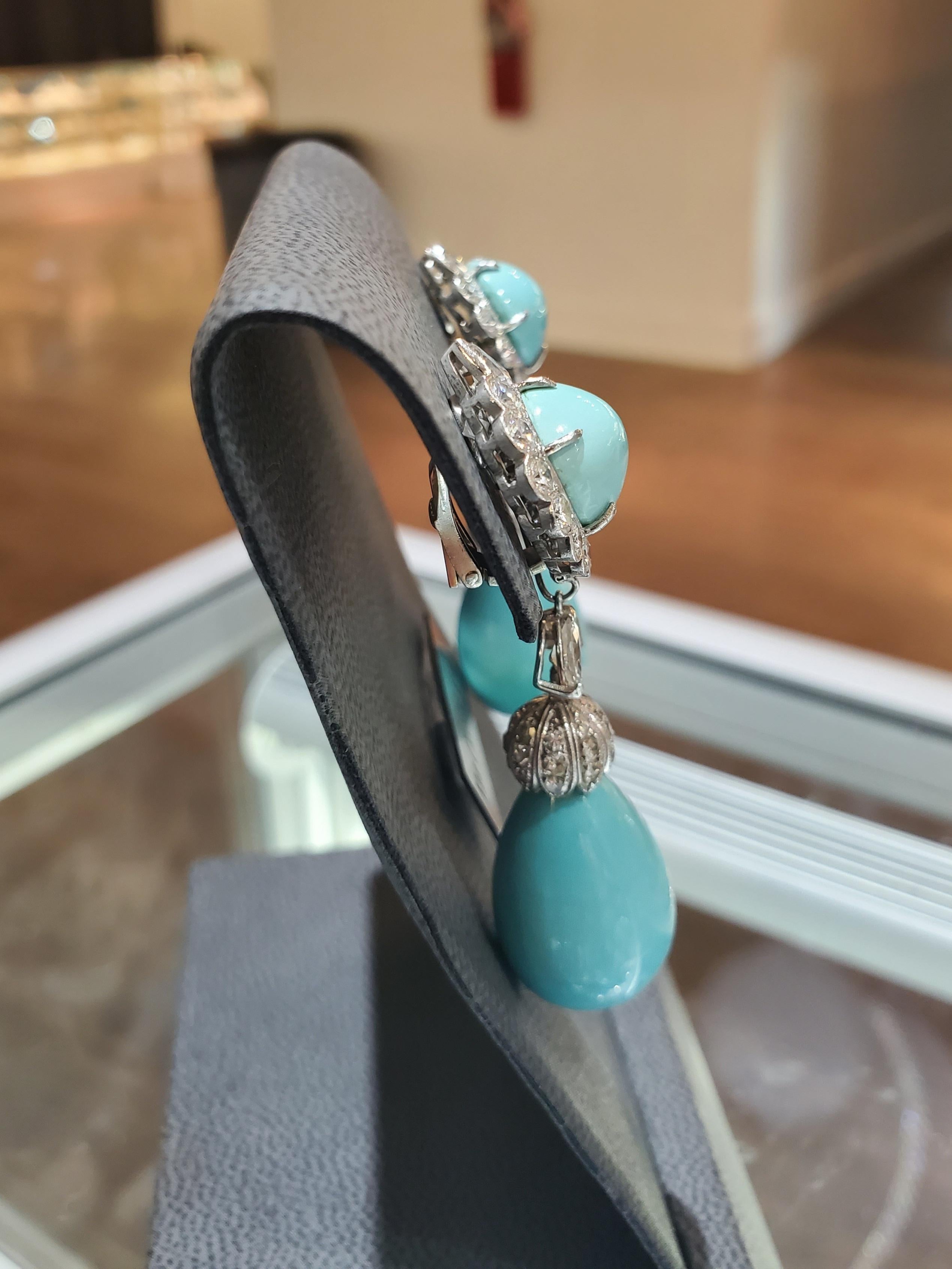 Cabochon Iconic Van Cleef & Arpels Turquoise & Diamond 'Day and Night' Earrings