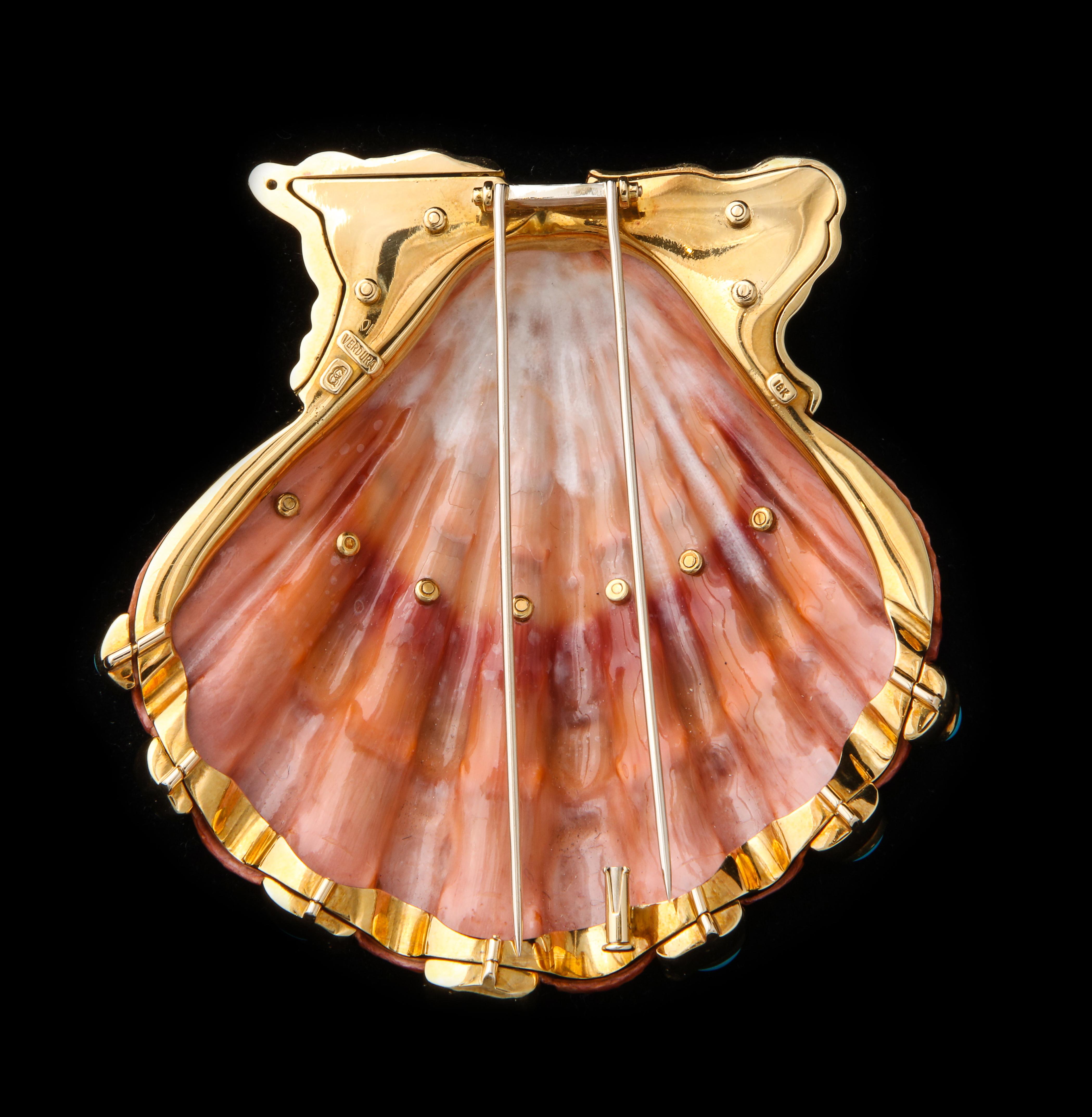 Cabochon Iconic Certified Fulco Di Verdura Shell Brooch