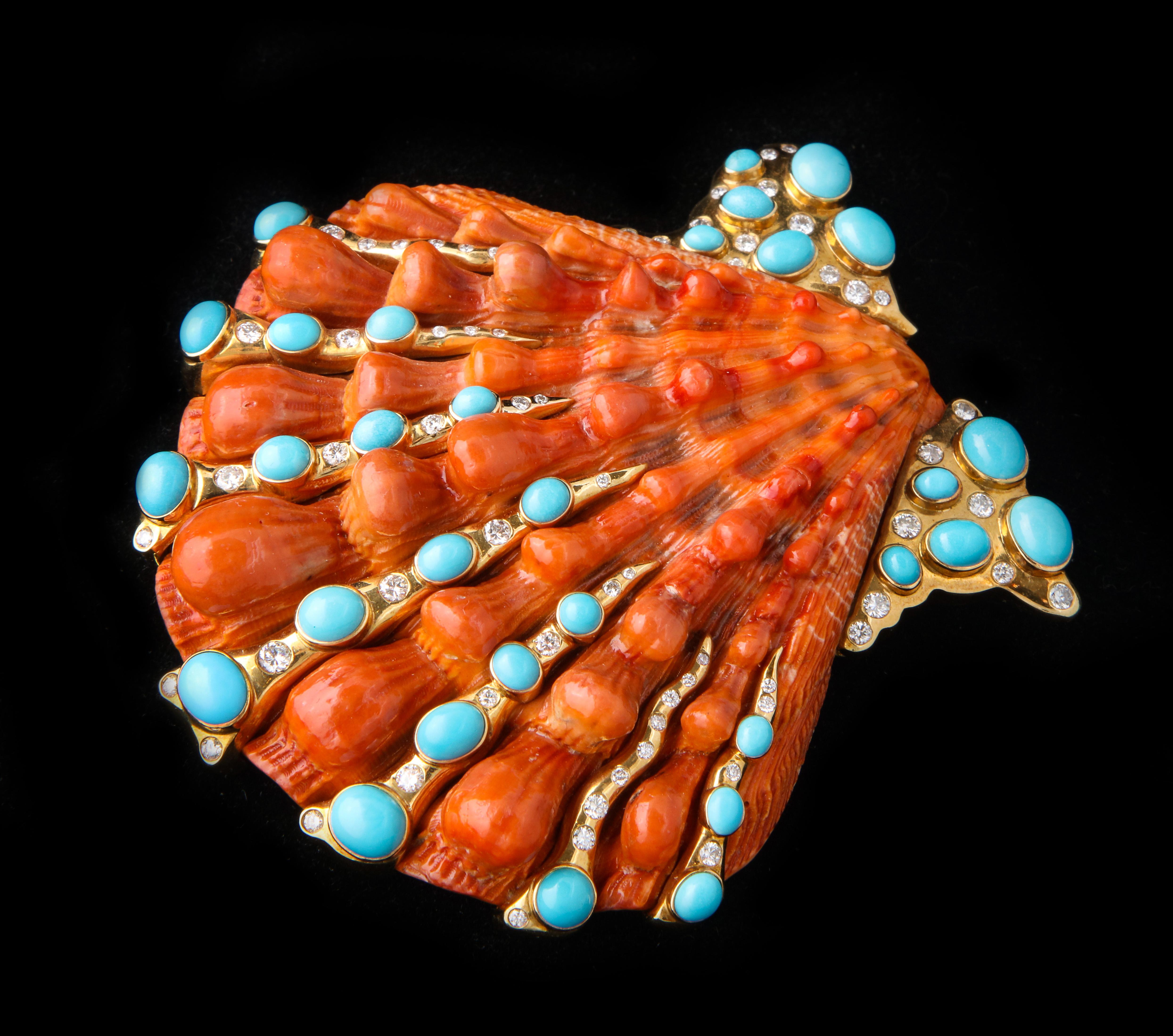 Iconic Certified Fulco Di Verdura Shell Brooch In Excellent Condition In New York, NY