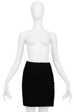 Iconic Versace Black Mini Skirt With Safety Pins & Slit 1994