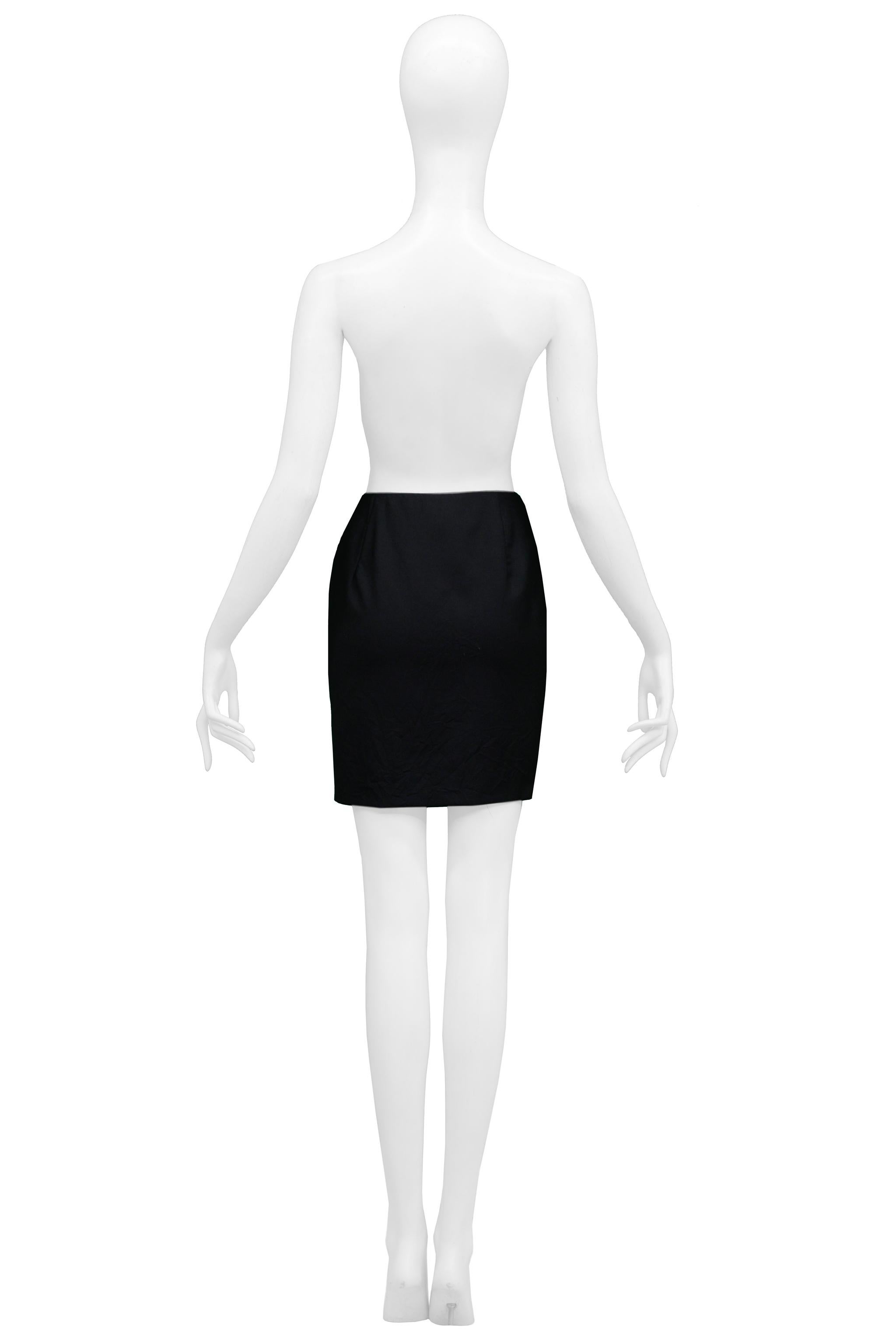 Iconic Versace Black Mini Skirt With Safety Pins & Slit 1994 In Excellent Condition For Sale In Los Angeles, CA