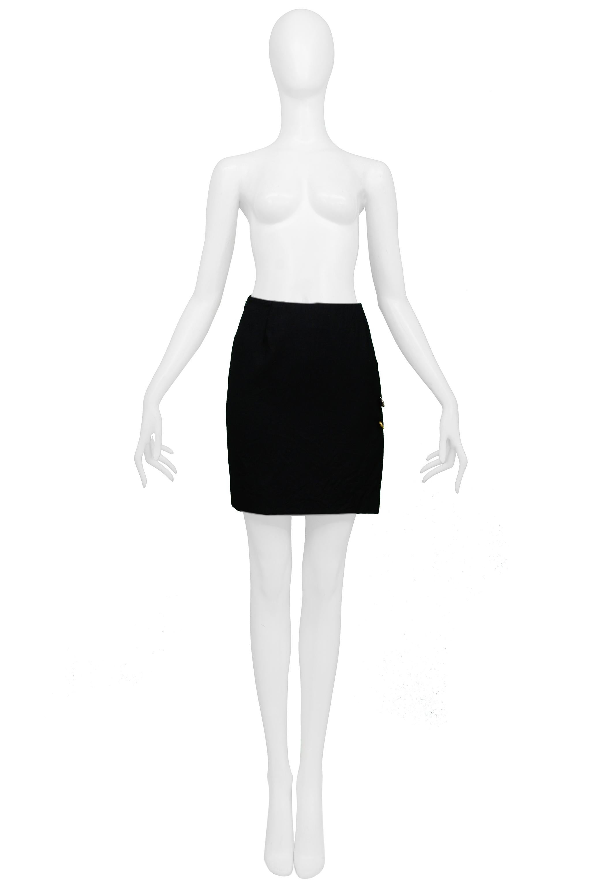 Women's Iconic Versace Black Mini Skirt With Safety Pins & Slit 1994 For Sale