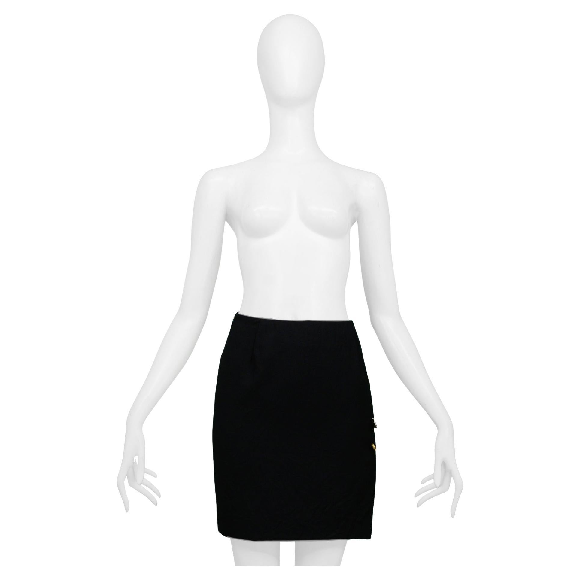 Iconic Versace Black Mini Skirt With Safety Pins & Slit 1994 For Sale
