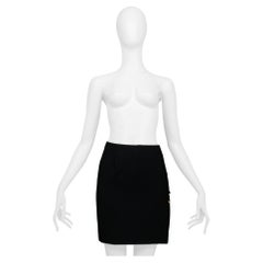 Iconic Versace Black Mini Skirt With Safety Pins & Slit 1994