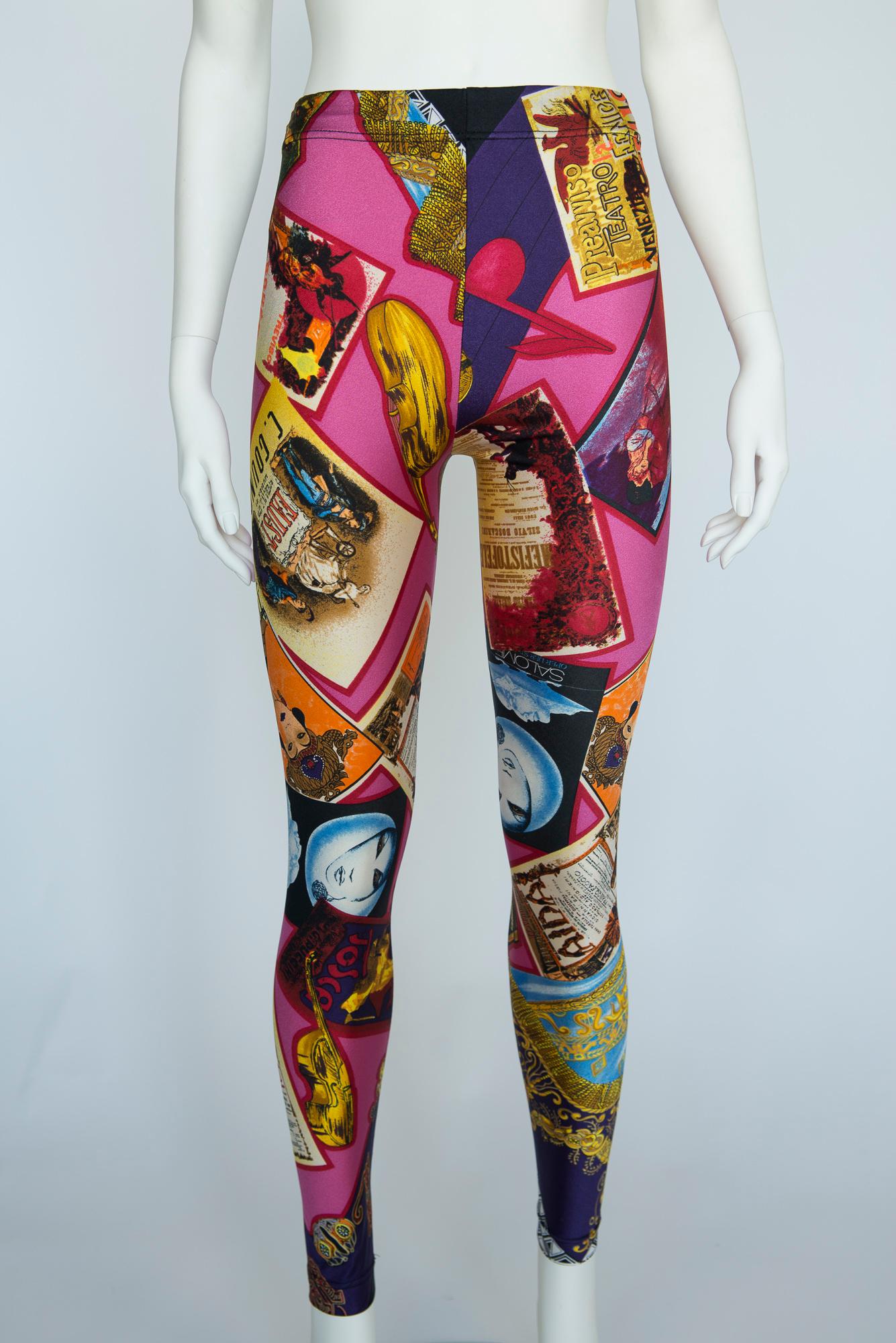 Iconic Versace Couture Printed stretch Leggings Pants, Fall-Winter 1991  In Good Condition For Sale In Geneva, CH