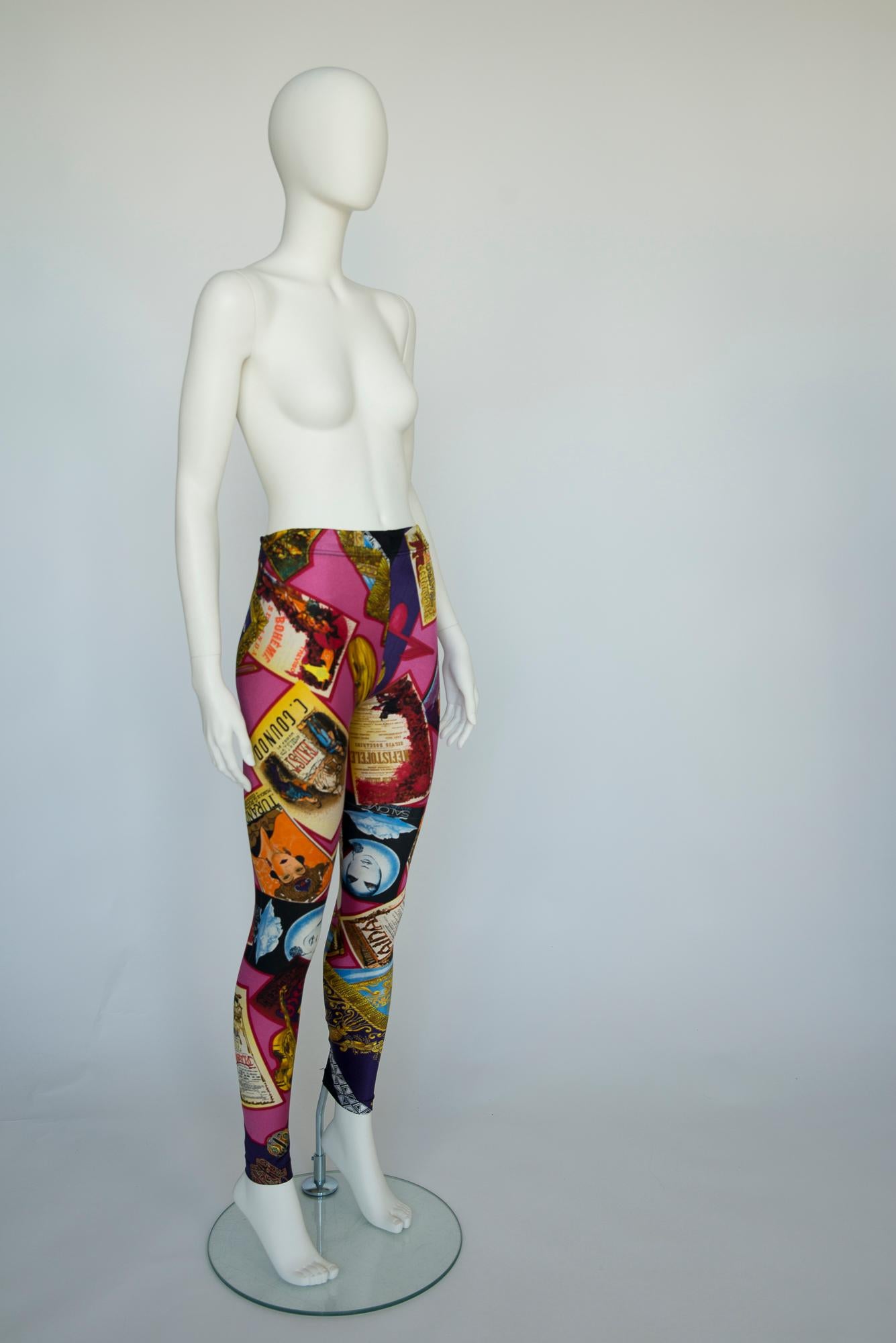 Women's or Men's Iconic Versace Couture Printed stretch Leggings Pants, Fall-Winter 1991  For Sale
