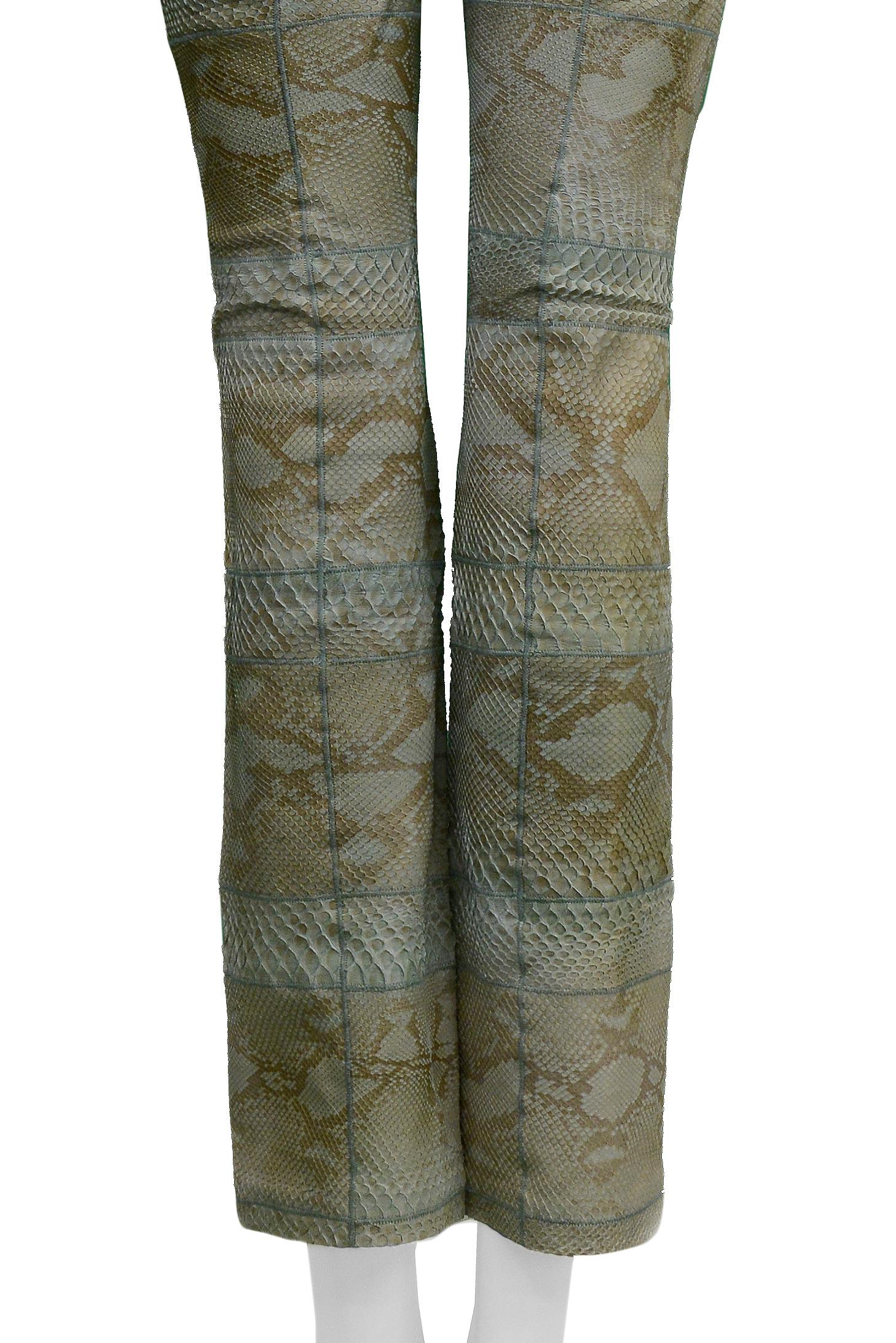 Iconic Versace Couture Turquoise Blue Python Leather Pants  Runway 1999 In Excellent Condition For Sale In Los Angeles, CA