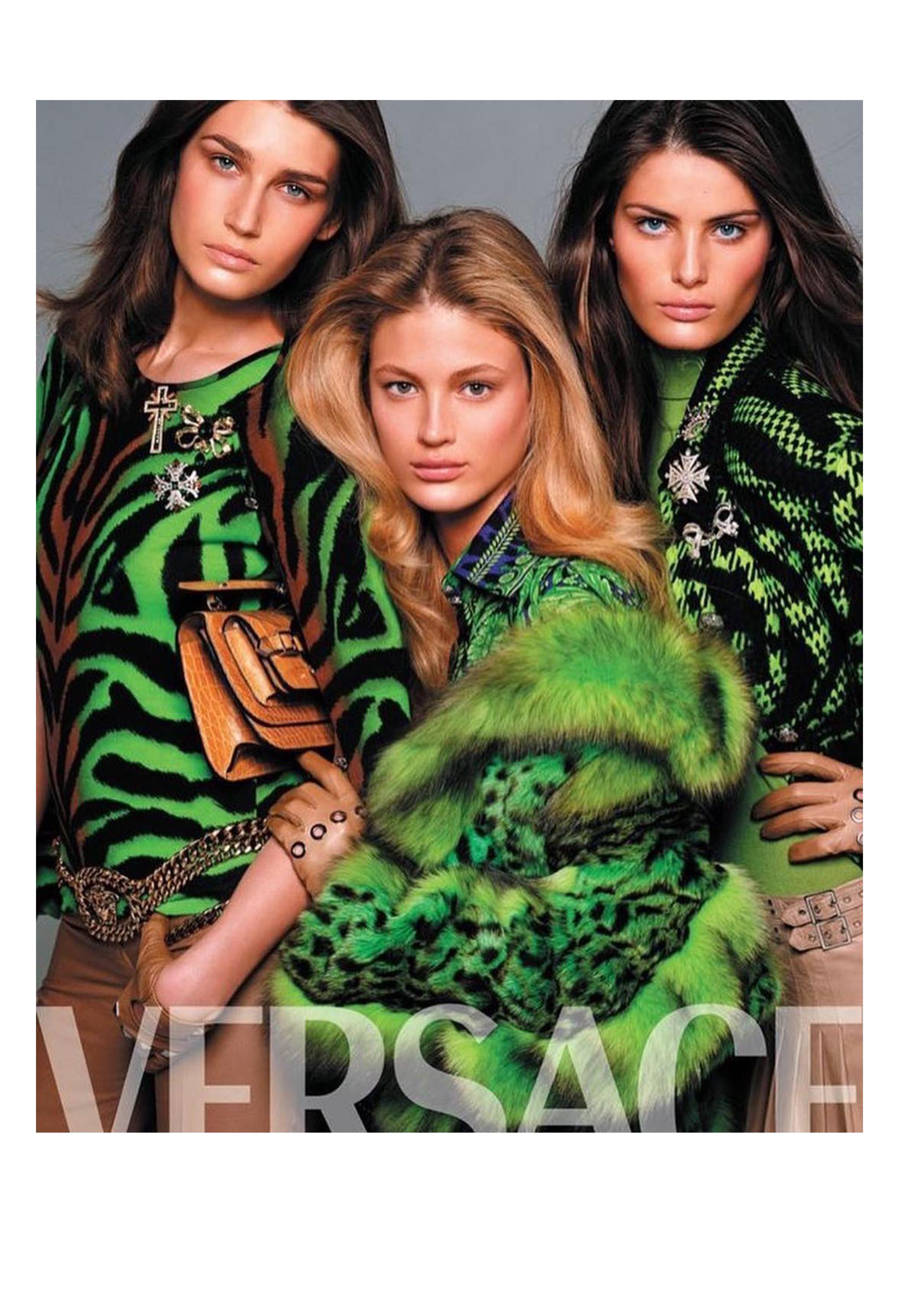 Gray Iconic Versace Green Fox Fur & Leopard Print Coat 2004