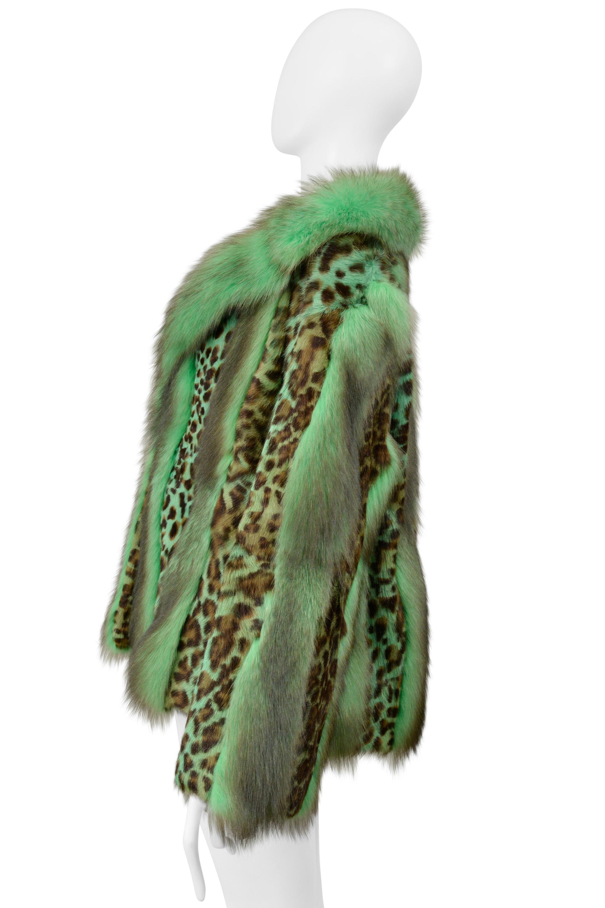 Iconic Versace Green Fox Fur & Leopard Print Coat 2004 1