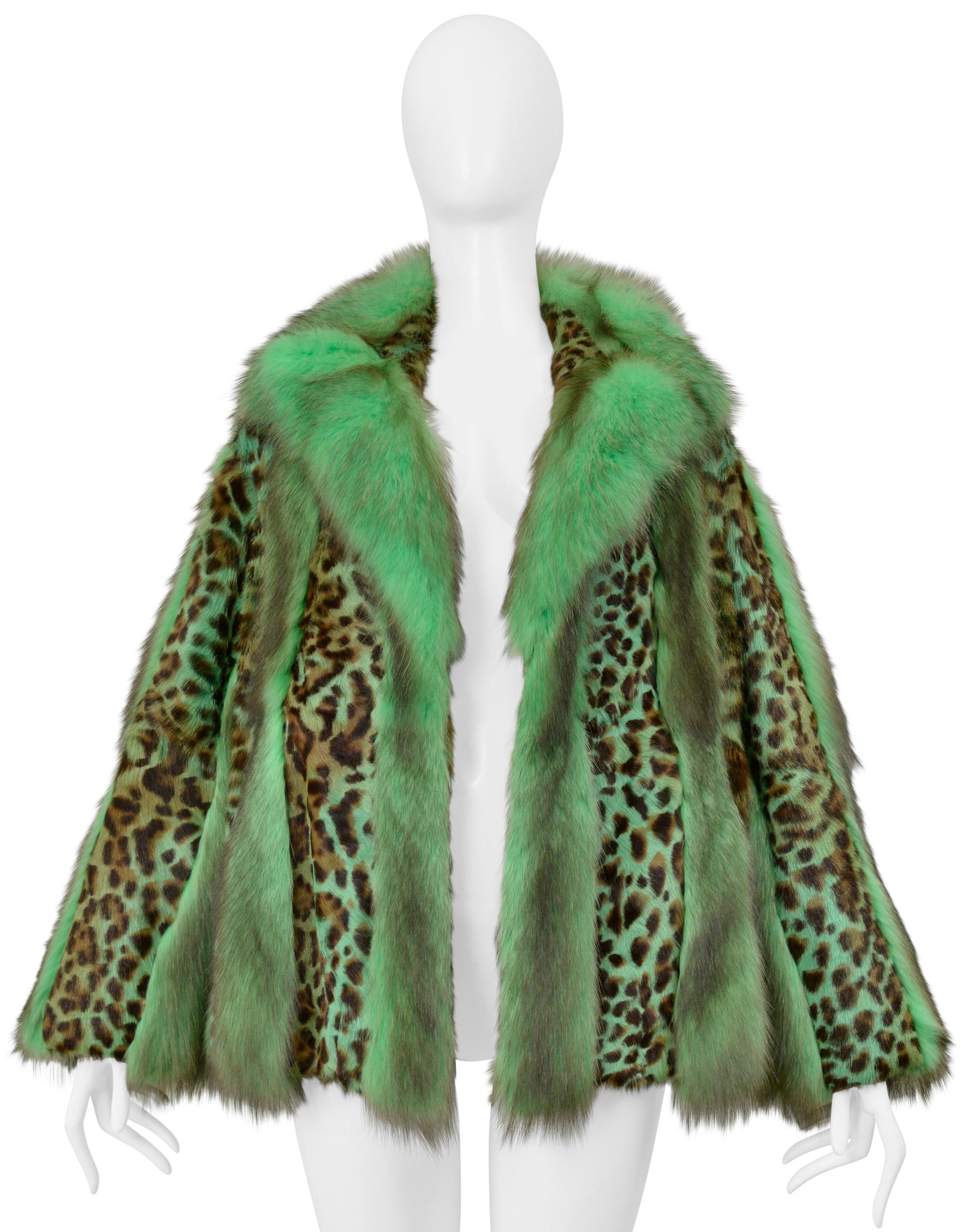 Iconic Versace Green Fox Fur & Leopard Print Coat 2004 2
