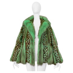 Iconic Versace Green Fox Fur & Leopard Print Coat 2004