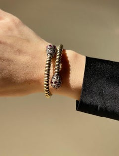 Iconic Victorian Antique Gold Twisted Rope Ruby Bypass Bangle Bracelet