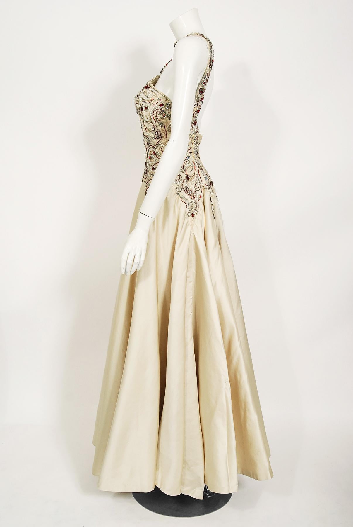 Iconic 1996 Madonna 'Evita' Film-Worn Beaded Ivory Silk Couture Archival Gown For Sale 5