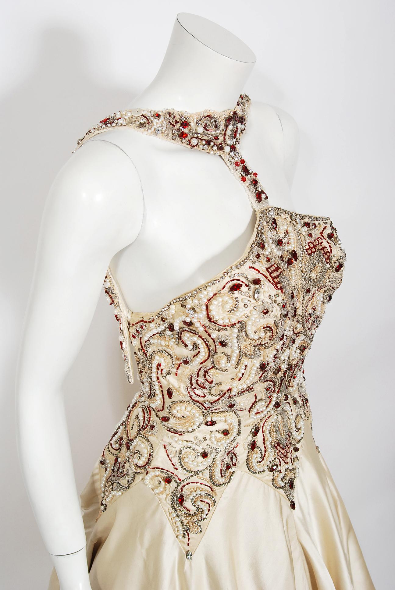 Iconic 1996 Madonna 'Evita' Film-Worn Beaded Ivory Silk Couture Archival Gown For Sale 8