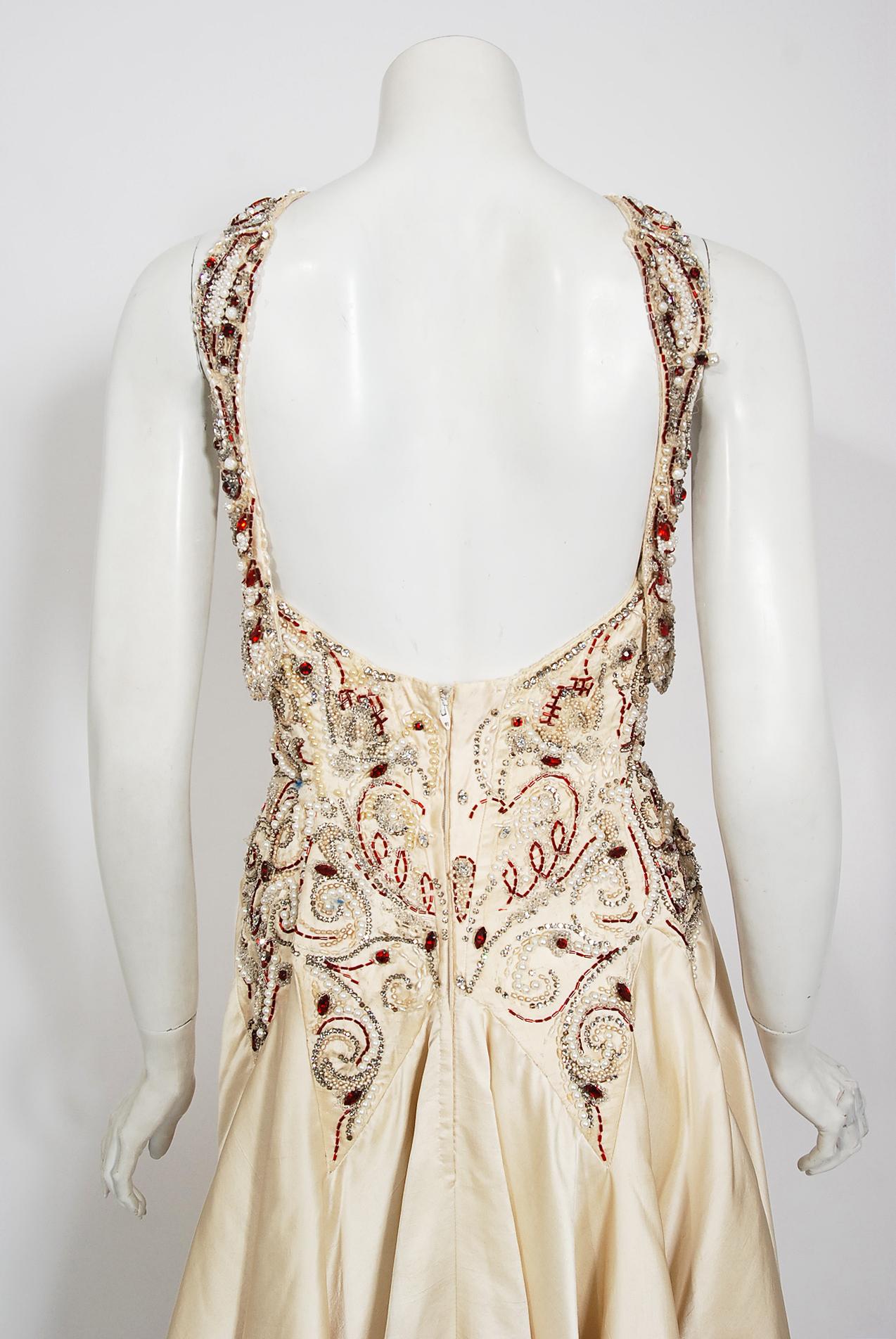 Iconic 1996 Madonna 'Evita' Film-Worn Beaded Ivory Silk Couture Archival Gown For Sale 9