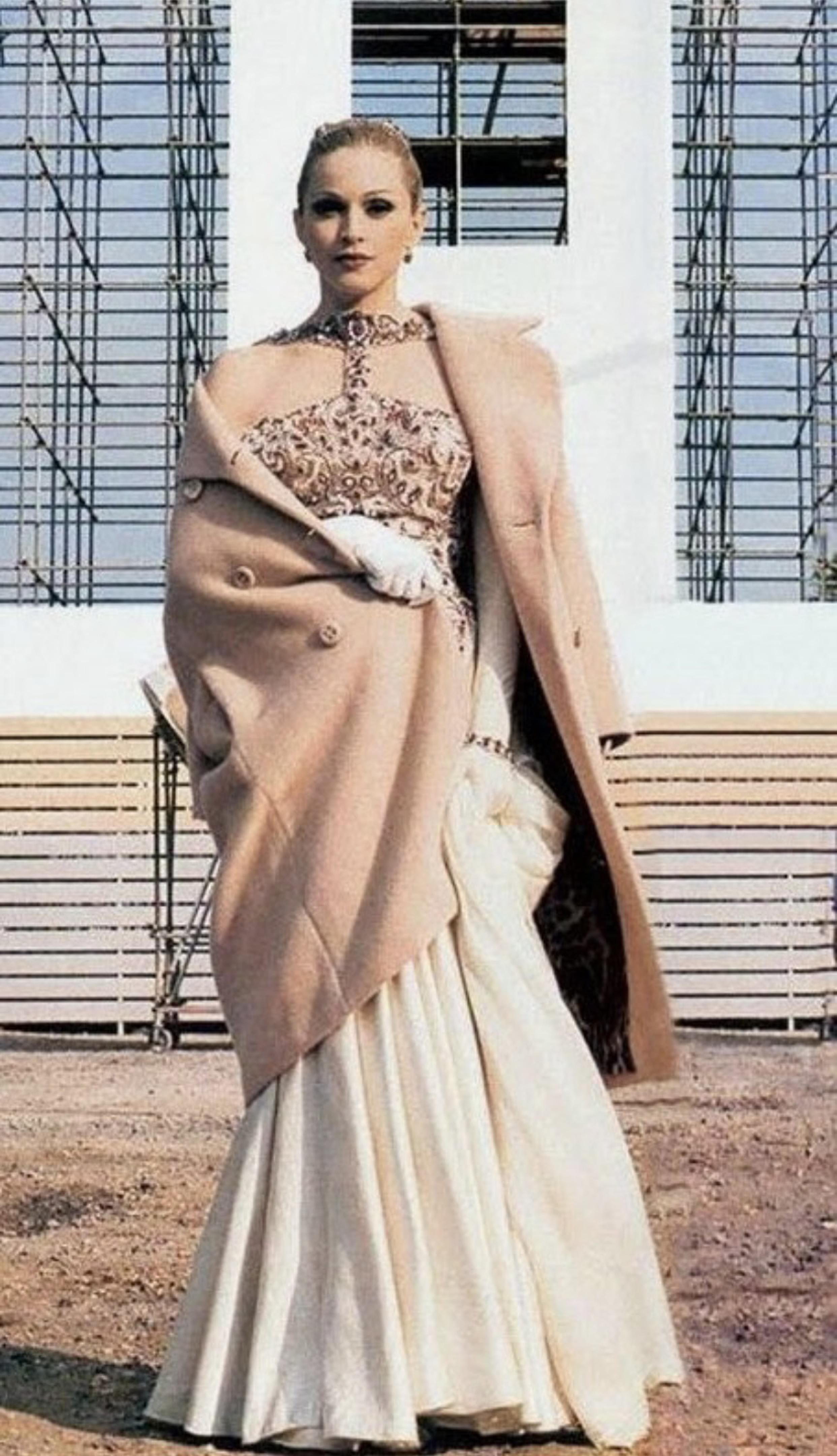 Iconic 1996 Madonna 'Evita' Film-Worn Beaded Ivory Silk Couture Archival Gown For Sale 11