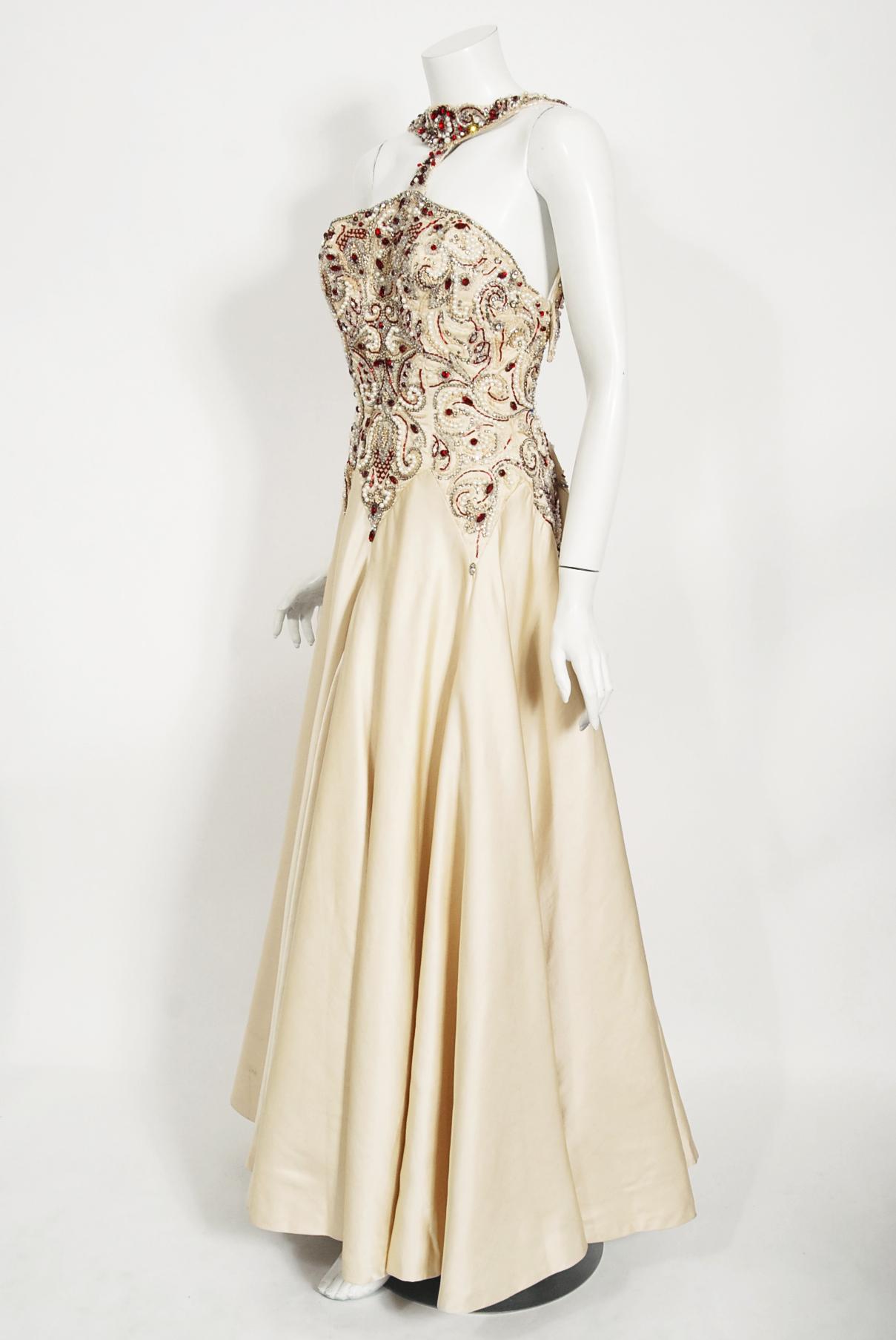 Women's Iconic 1996 Madonna 'Evita' Film-Worn Beaded Ivory Silk Couture Archival Gown For Sale