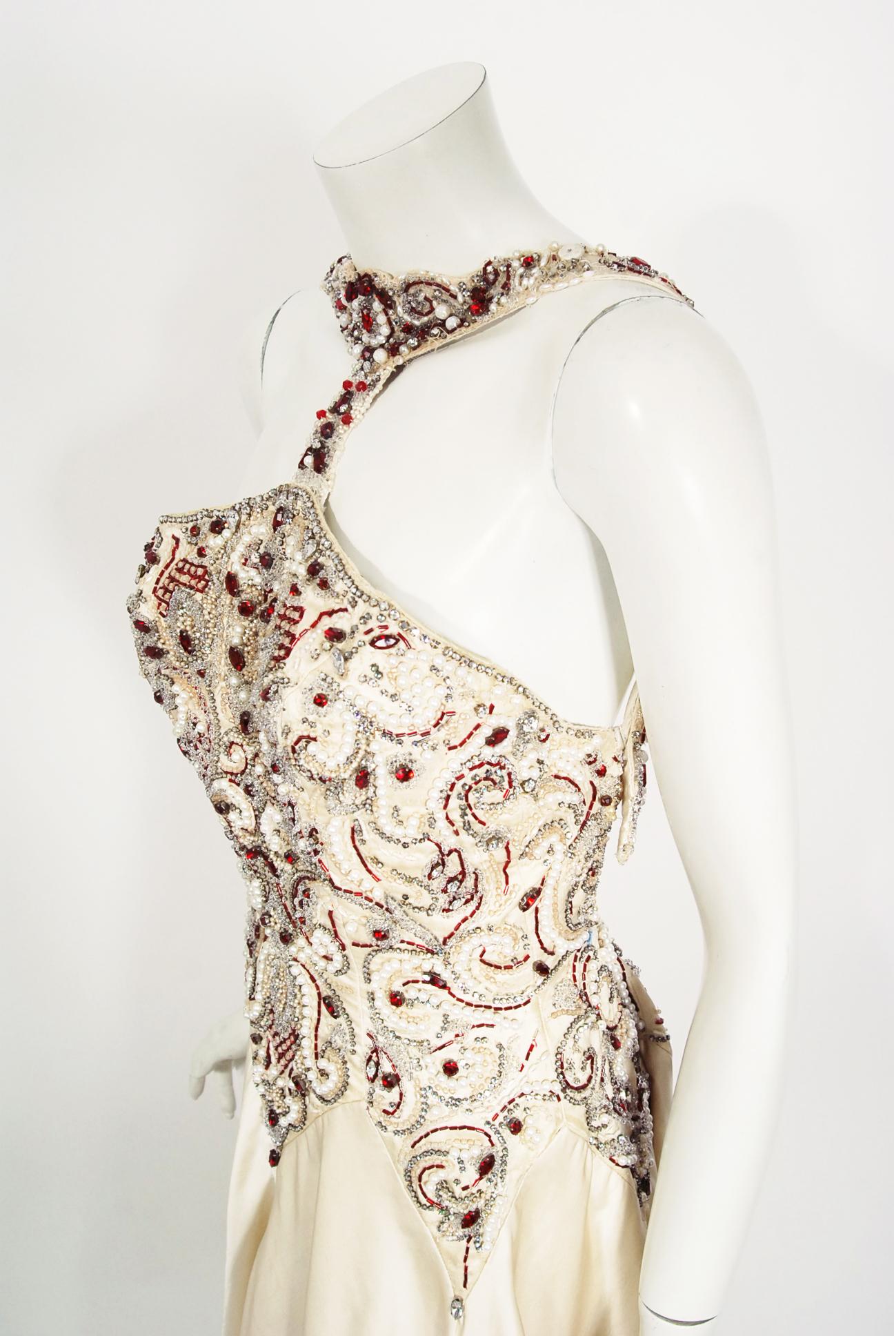 Iconic 1996 Madonna 'Evita' Film-Worn Beaded Ivory Silk Couture Archival Gown For Sale 2
