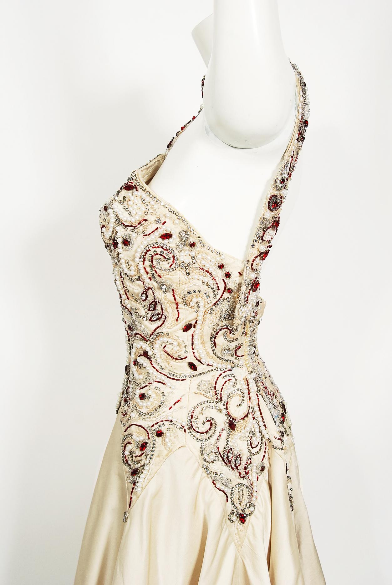 Iconic 1996 Madonna 'Evita' Film-Worn Beaded Ivory Silk Couture Archival Gown For Sale 3