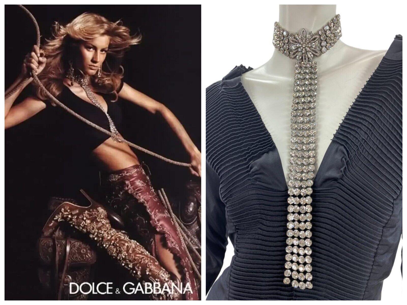 Women's Iconic Vintage 2001 Dolce & Gabbana Crystal Choker Lariant Necklace For Sale