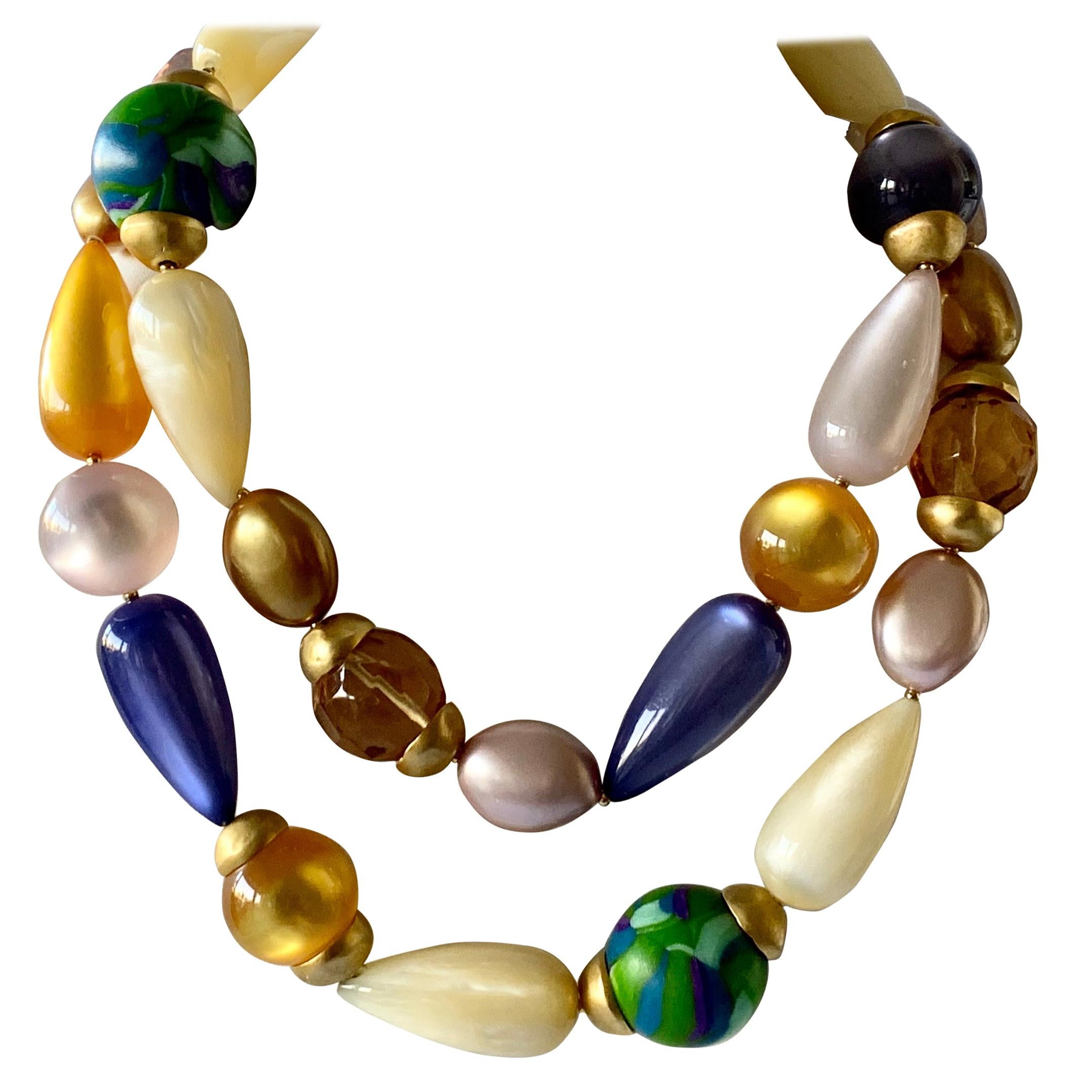 Iconic Vintage  Chanel Architectural Colorful Bead Statement Necklace 