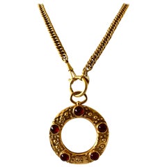 Iconic Vintage Chanel Gold Magnifying Glass "Gripoix" Pendant Necklace 