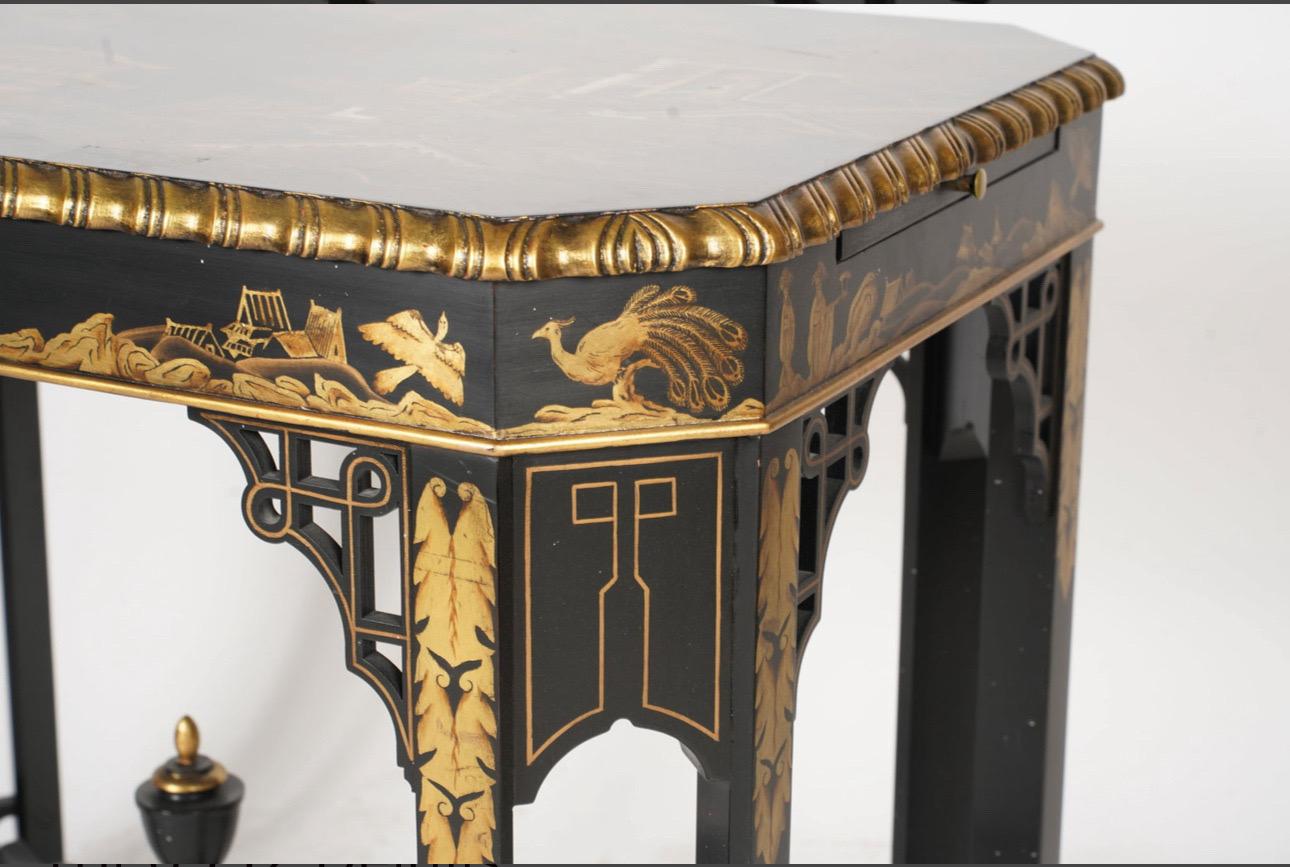 Ultra Rare Chinese Chippendale Side Table with pullouts on both sides. We have a pair, priced individually. Extremely well cared for. Hand Carving and Hand Painted. 