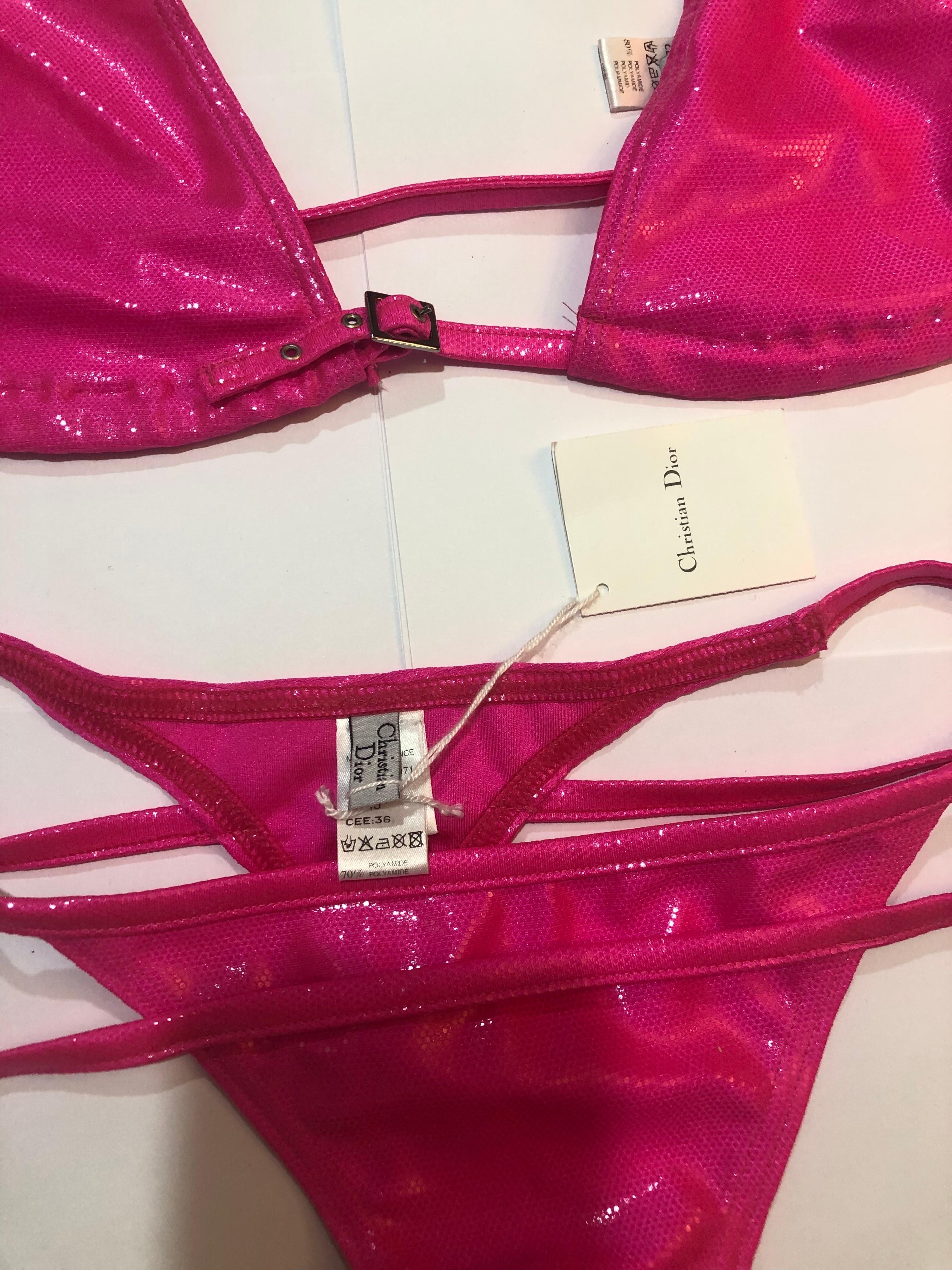 Iconic Vintage Christian Dior Pink Bikini Swimsuit by John Galliano 2003 Runway In New Condition In Hoffman Estates, IL
