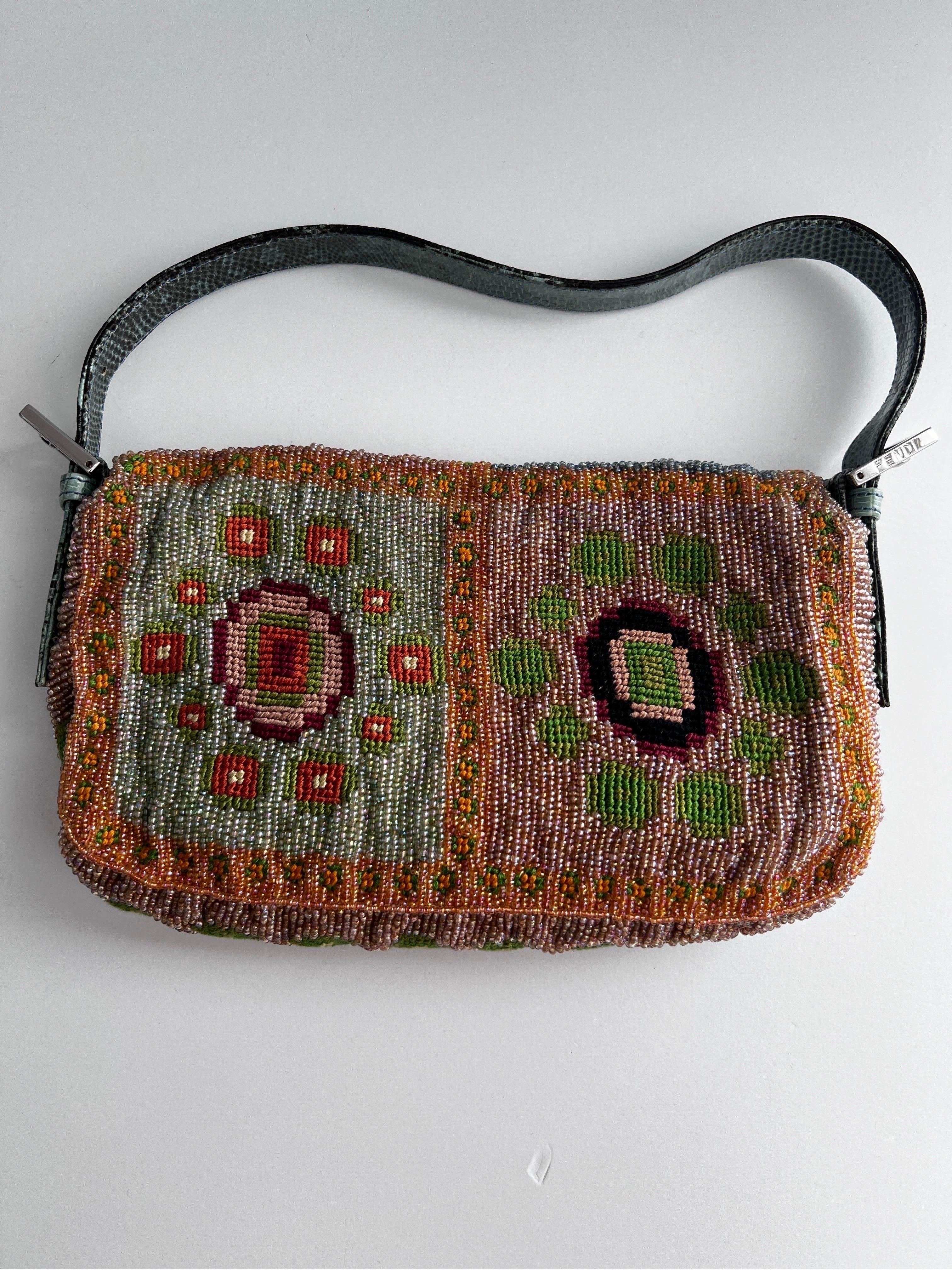 Iconic Vintage Fendi Boho style beaded embroidery  baguette from2000 6