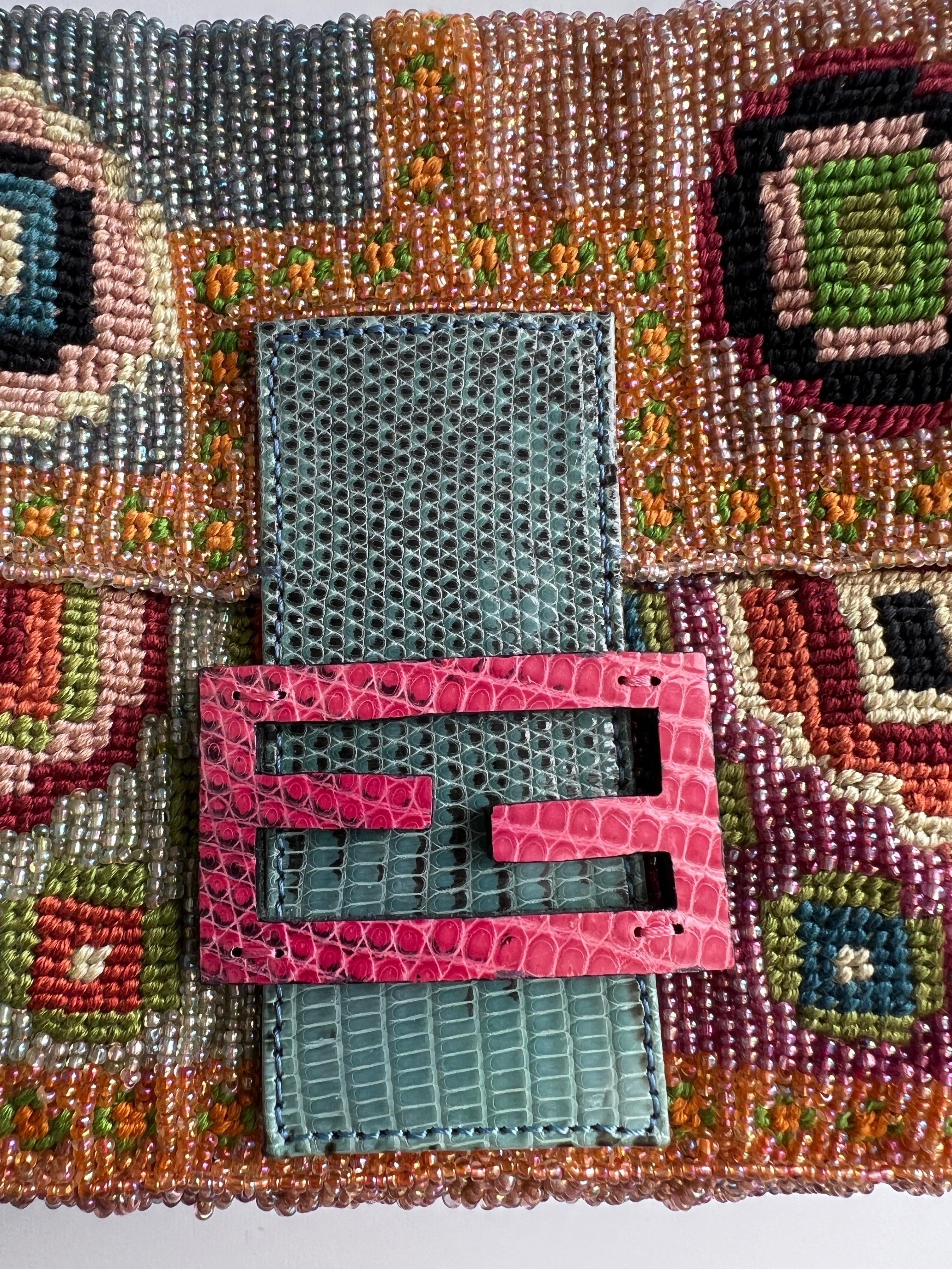 Iconic Vintage Fendi Boho style beaded embroidery  baguette from2000 4