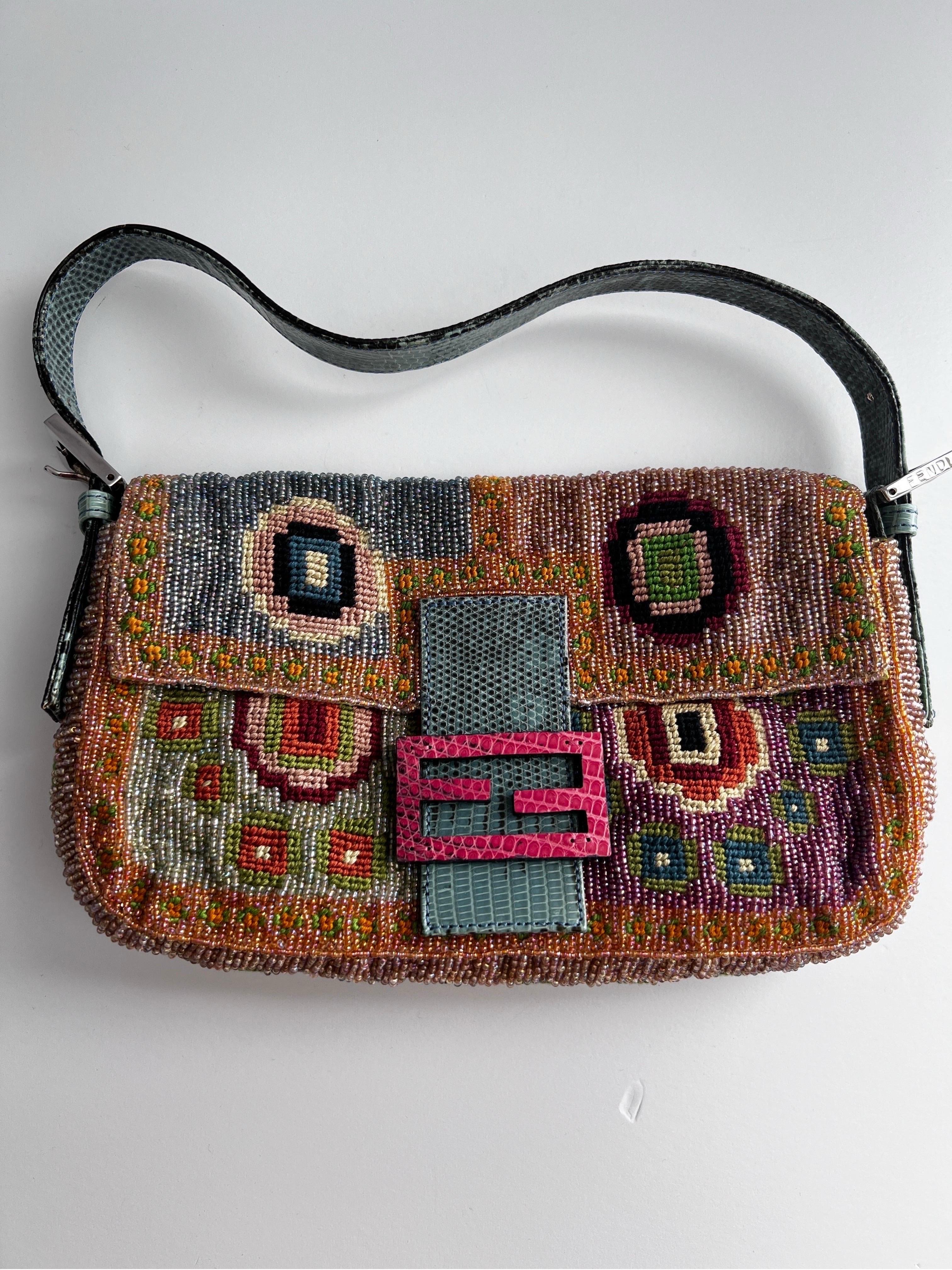 Iconic Vintage Fendi Boho style beaded embroidery  baguette from2000 5