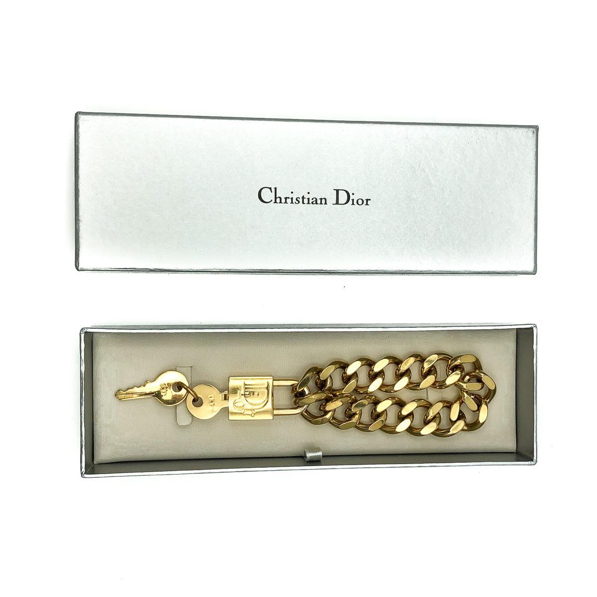 Women's or Men's Iconic Vintage Galliano for Christian Dior Gold Padlock & Key Bracelet 2000s For Sale
