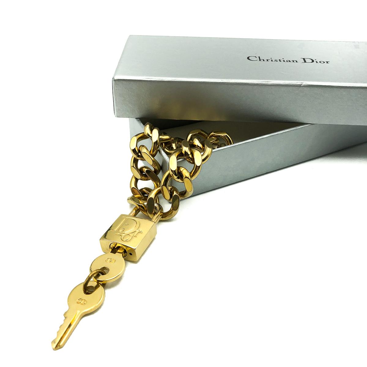 Iconic Vintage Galliano for Christian Dior Gold Padlock & Key Bracelet 2000s For Sale 1