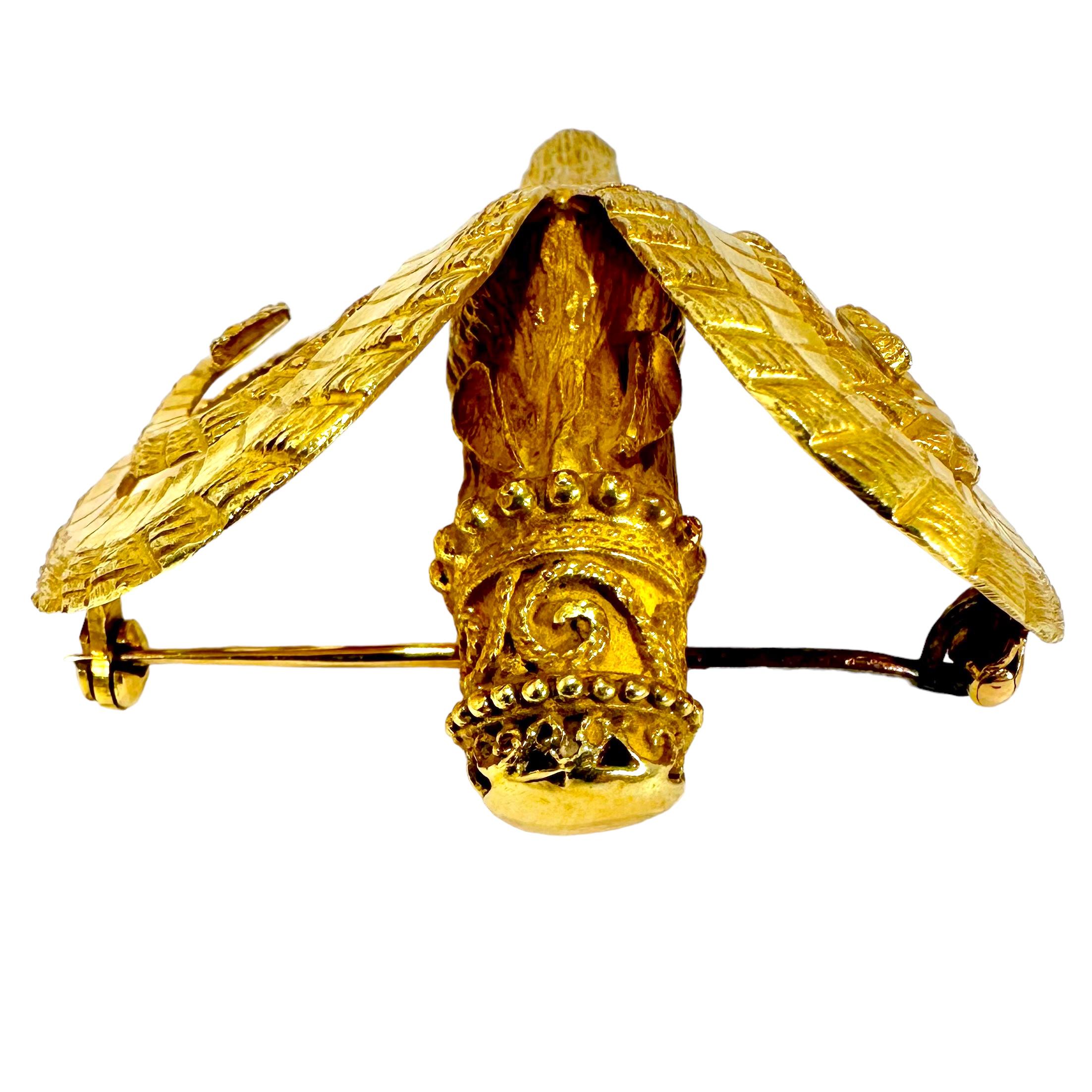 Iconic Vintage Gold Rams Head Brooch by Lalaounis with Unbranded Gold Necklace For Sale 3