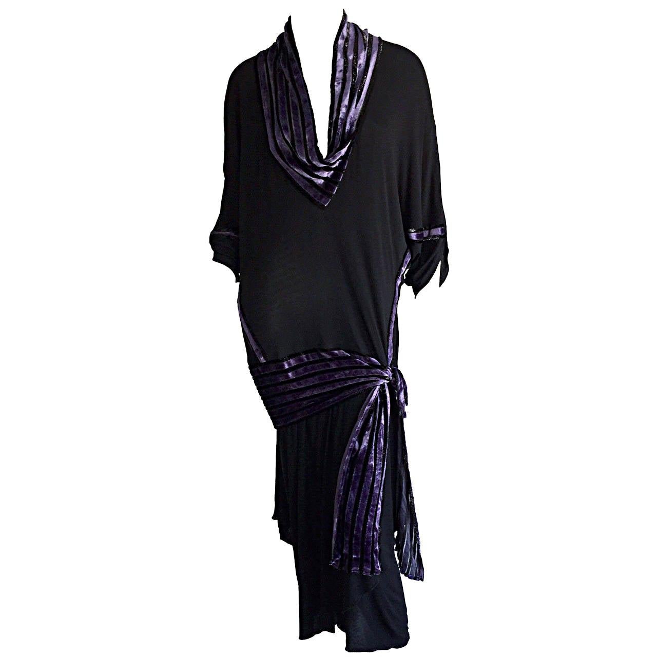 Iconic Vintage Janice Wainwright Black Flapper Style " Roaring 20s" Jersey Dress