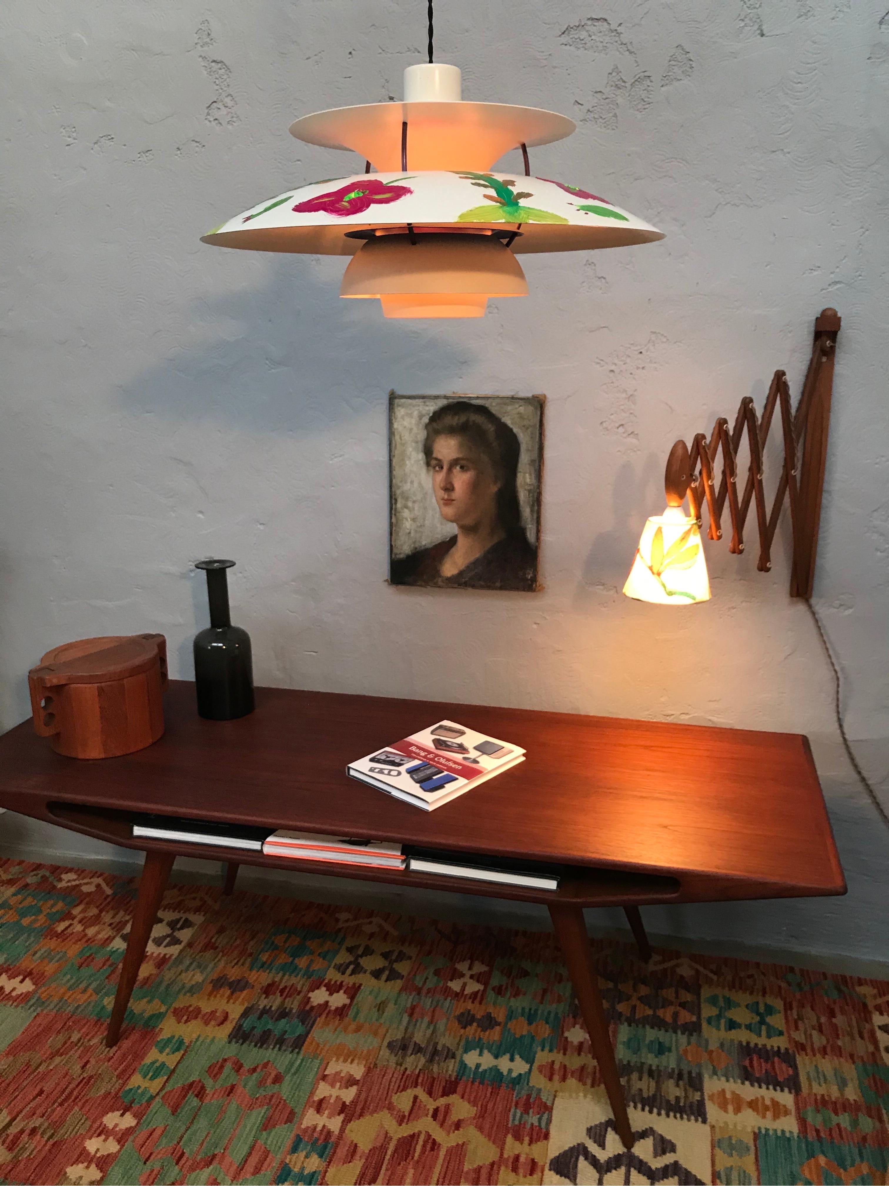 Mid-Century Modern Iconic Vintage PH5 Chandelier for L. Poulsen of DK in White with Art Work