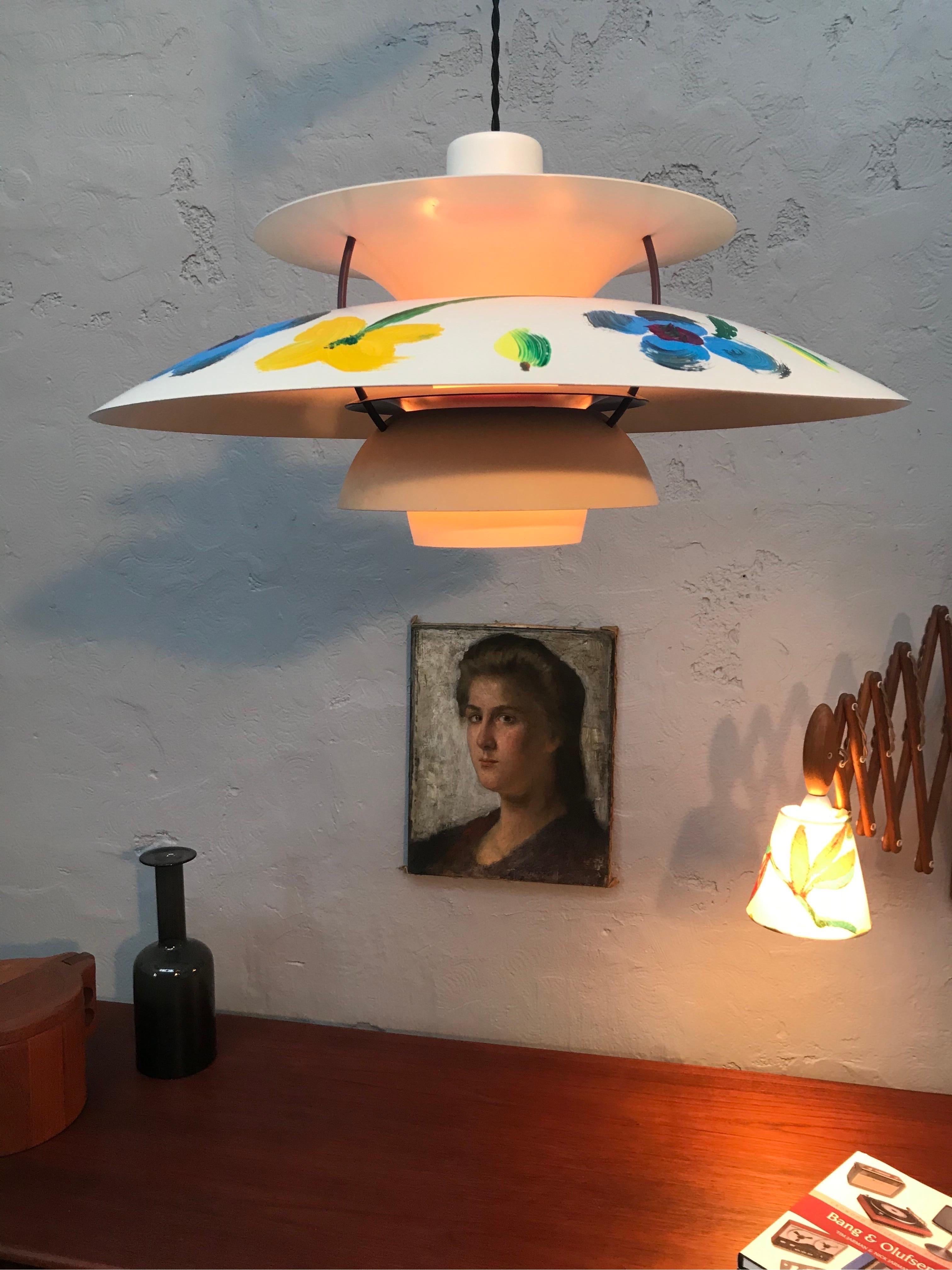 Mid-Century Modern Iconic Vintage PH5 Chandelier for L. Poulsen of DK in White with Art Work For Sale