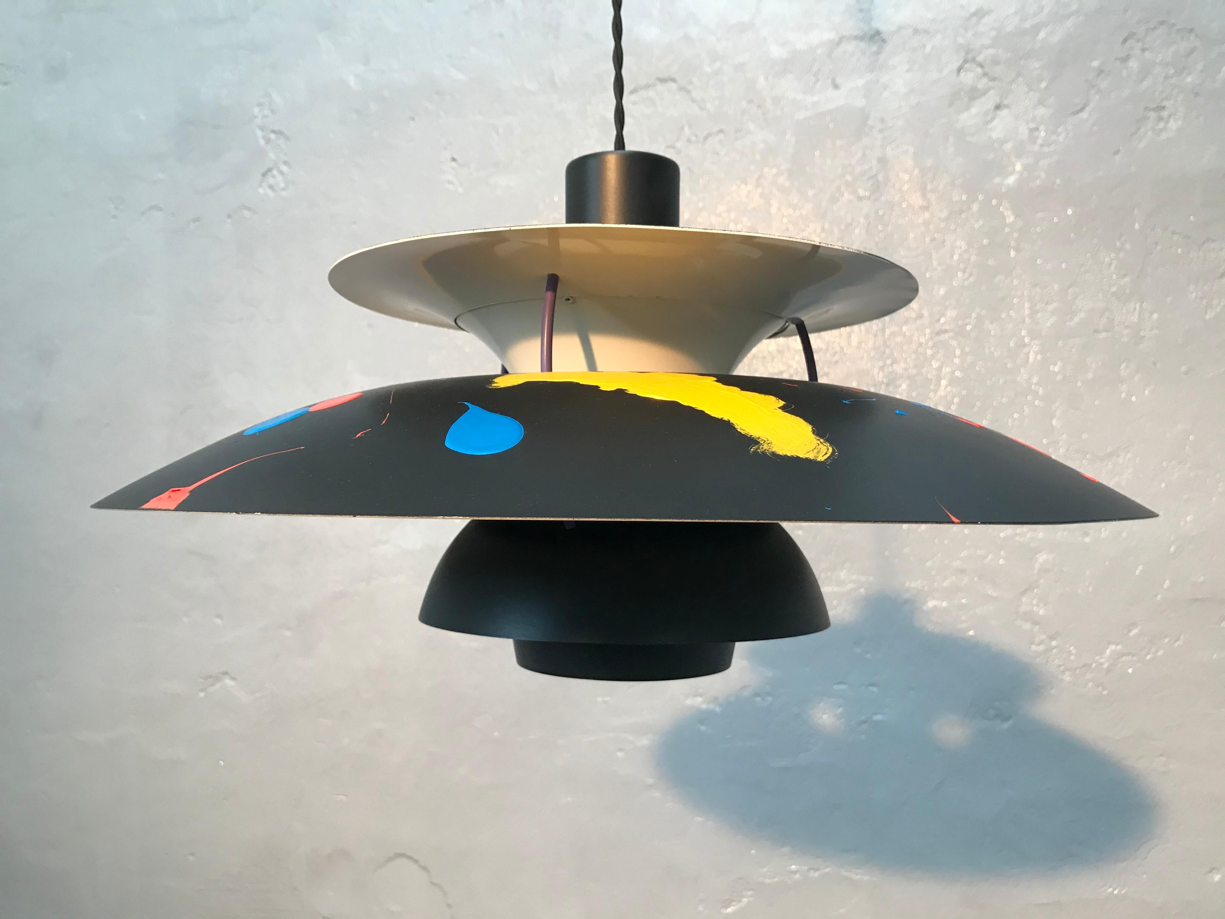 Mid-Century Modern Iconic Vintage PH5 Chandelier for L. Poulsen of DK in Satin Black with Art Work