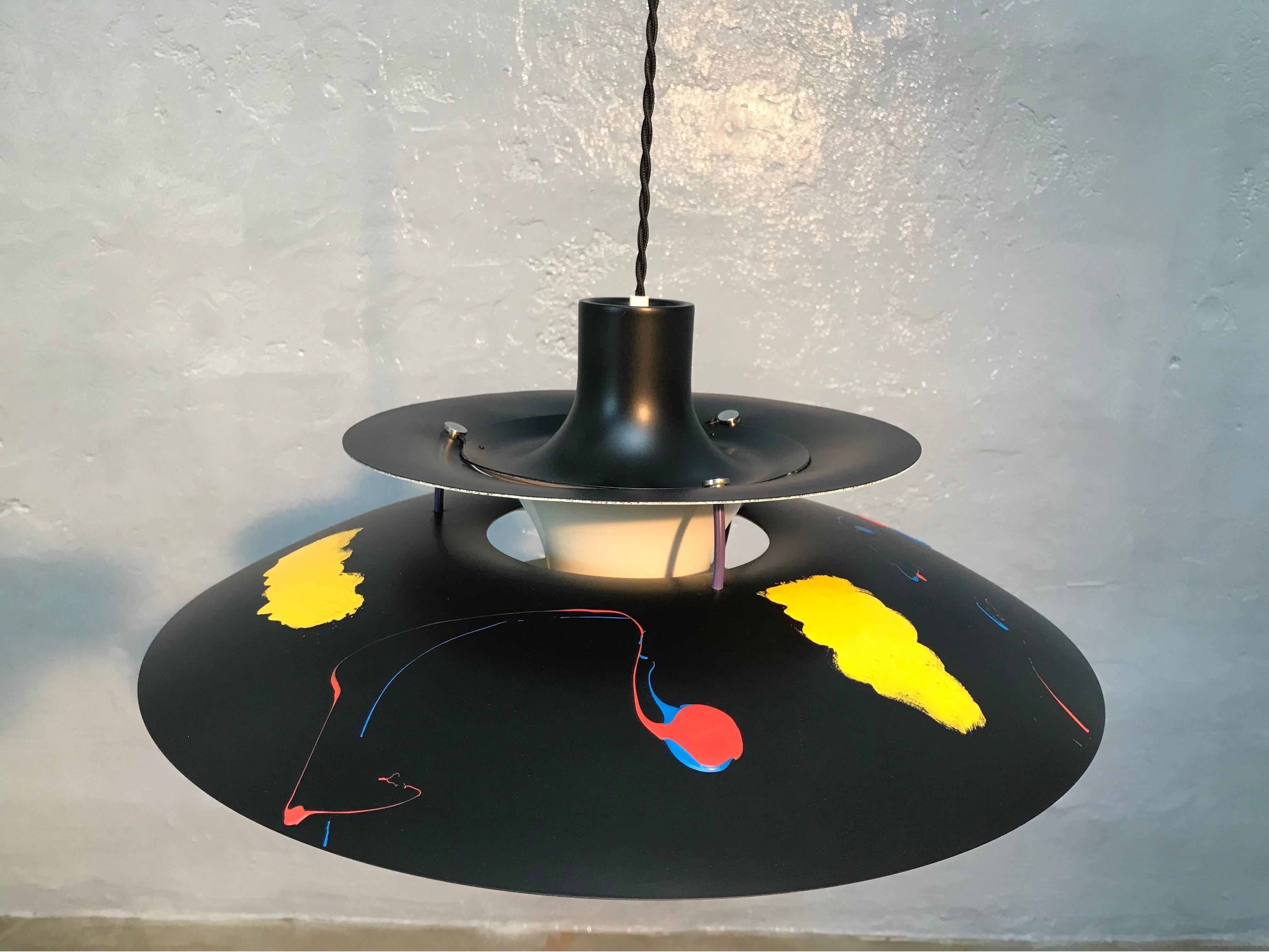 Mid-20th Century Iconic Vintage PH5 Chandelier for L. Poulsen of DK in Satin Black with Art Work