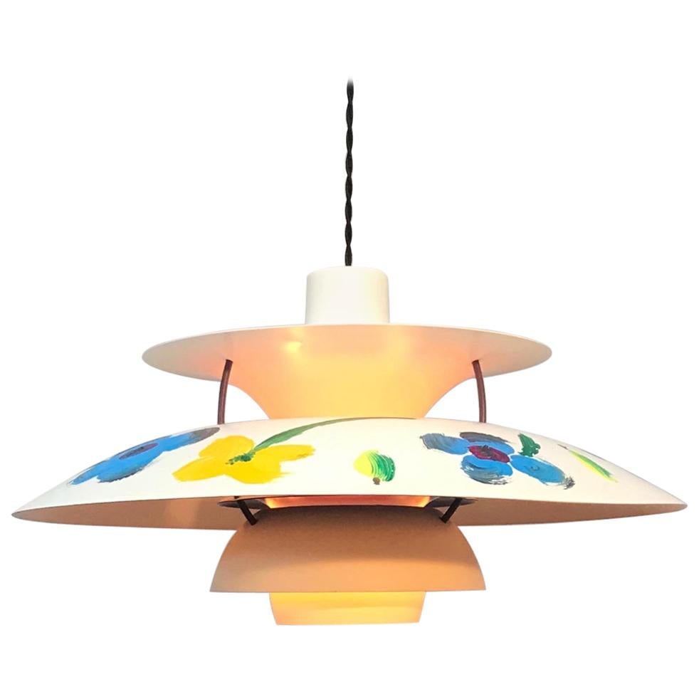 Iconic Vintage PH5 Chandelier for L. Poulsen of DK in White with Art Work