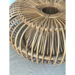 Iconic Vintage Rattan Ottoman Stool, Rare Center Opening, Italy, MCM 1950-1960