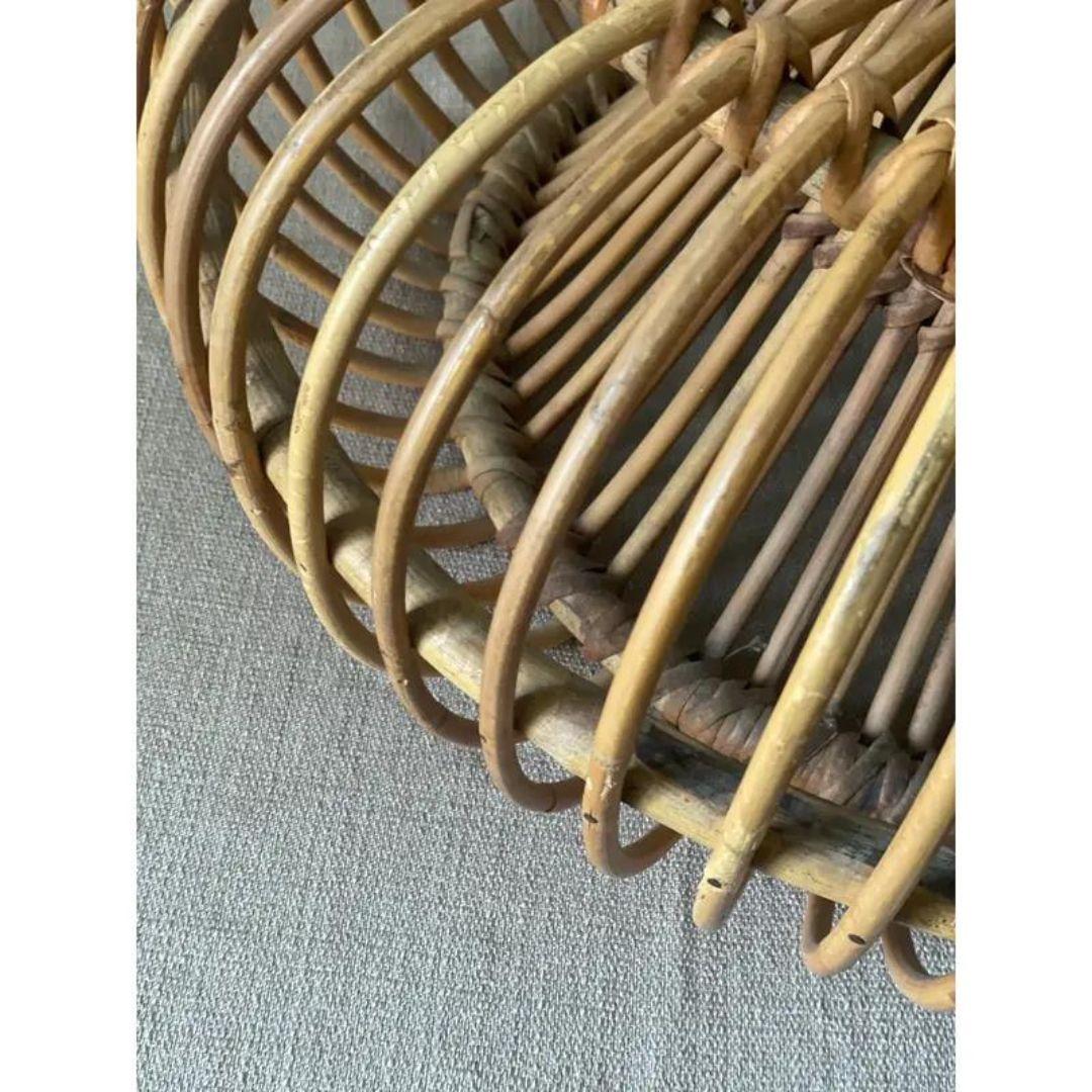 20th Century Iconic Vintage Rattan Ottoman Stool, Rare Center Opening, Italy, MCM 1950-1960 For Sale