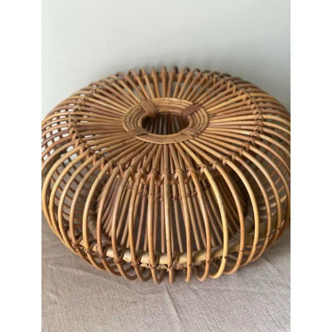 Iconic Vintage Rattan Ottoman Stool, Rare Center Opening, Italy, MCM 1950-1960 For Sale 2