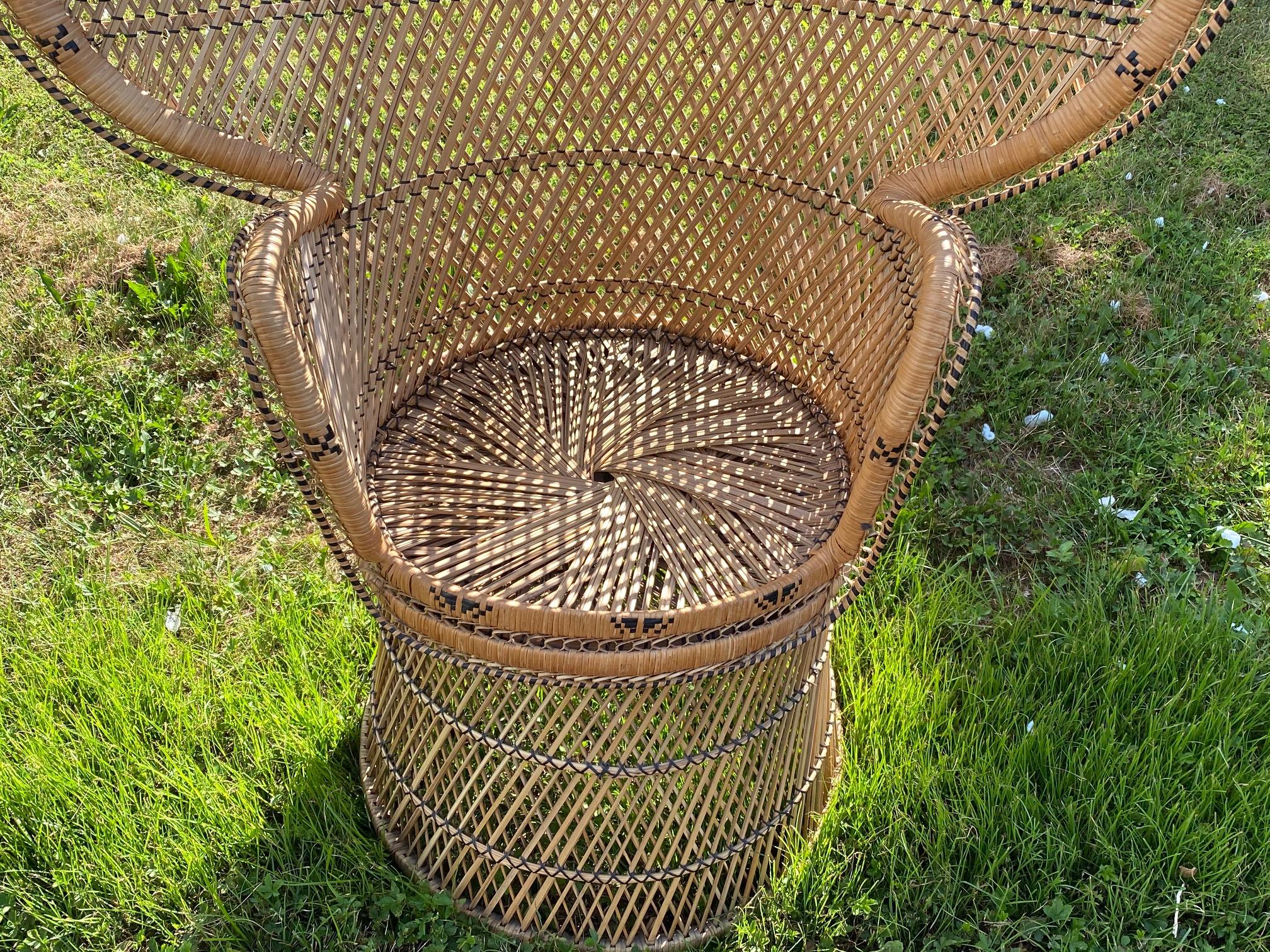 Hollywood Regency Iconic Vintage Wicker and Woven Rattan Peacock Chair