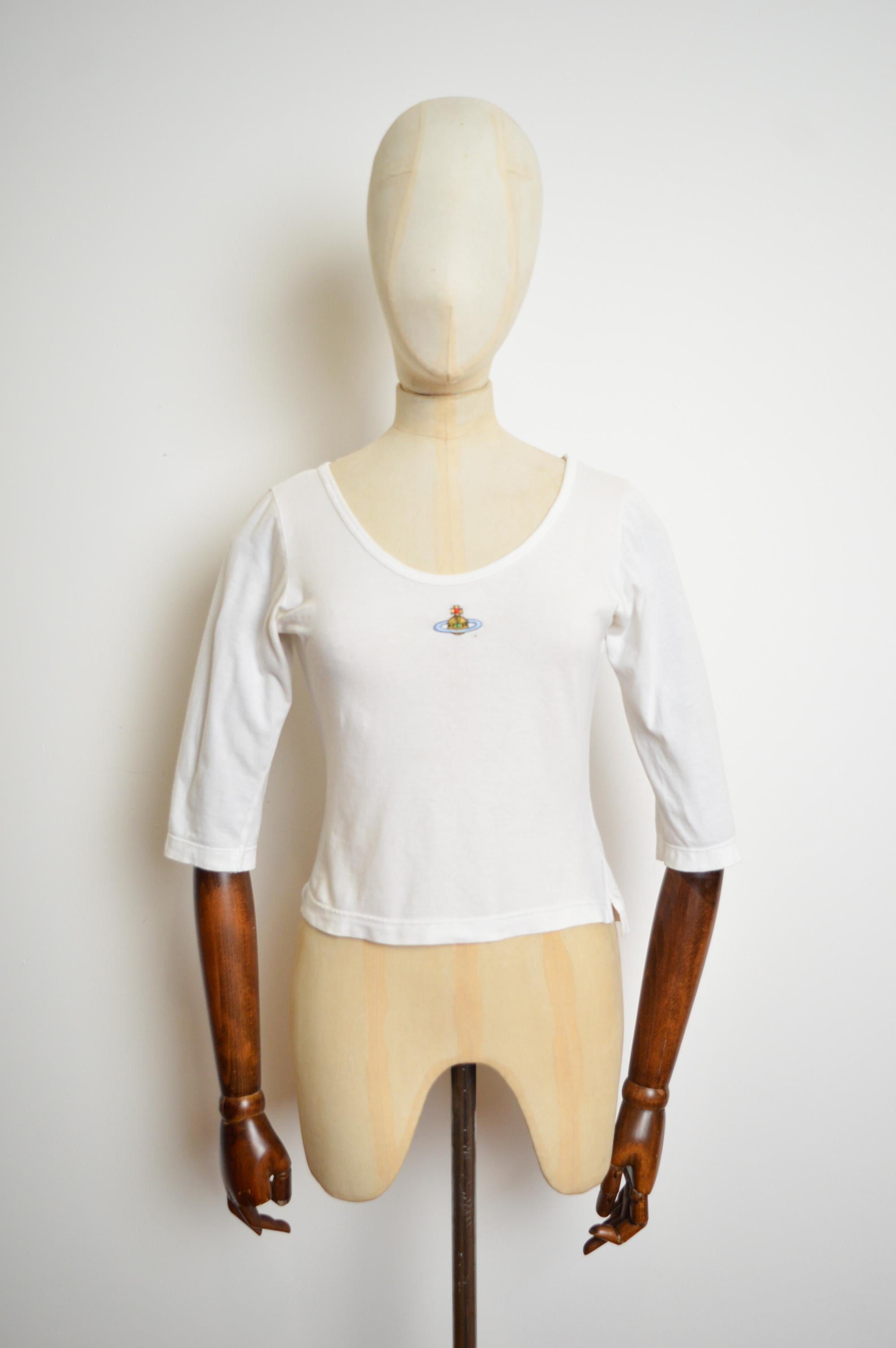Women's Iconic Vivienne Westwood Vintage 3/4 Sleeve Orb detail Baby Tee - T Shirt For Sale
