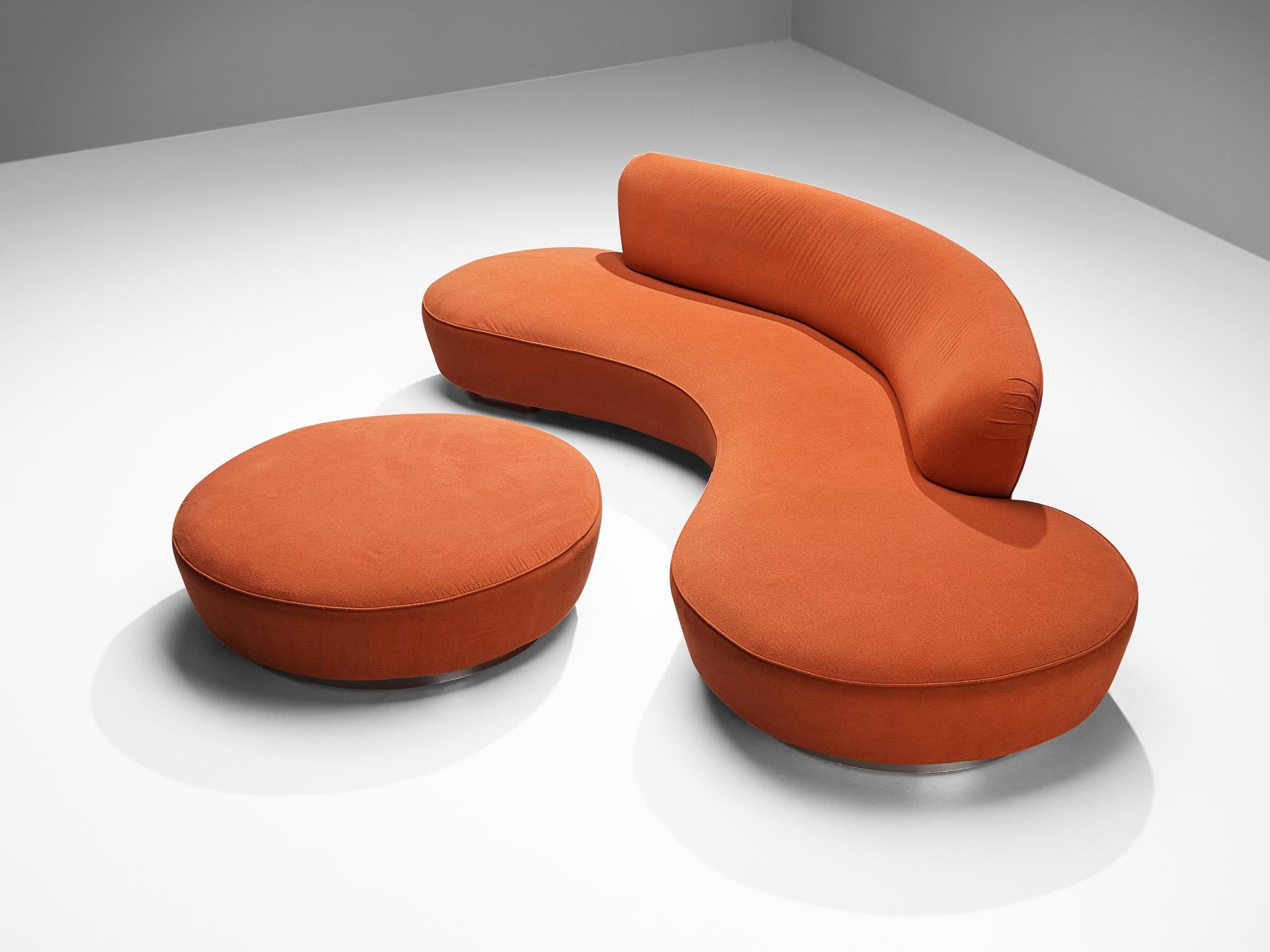 Iconic Vladimir Kagan ‘Serpentine’ Sofa with Ottoman in Red Orange Fabric 3