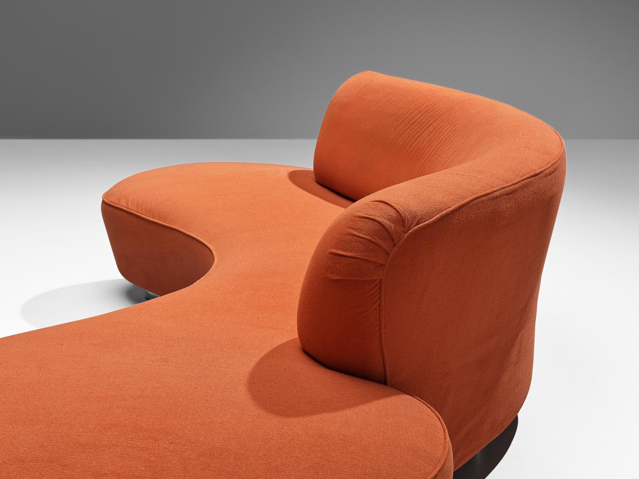 American Iconic Vladimir Kagan ‘Serpentine’ Sofa with Ottoman in Red Orange Fabric